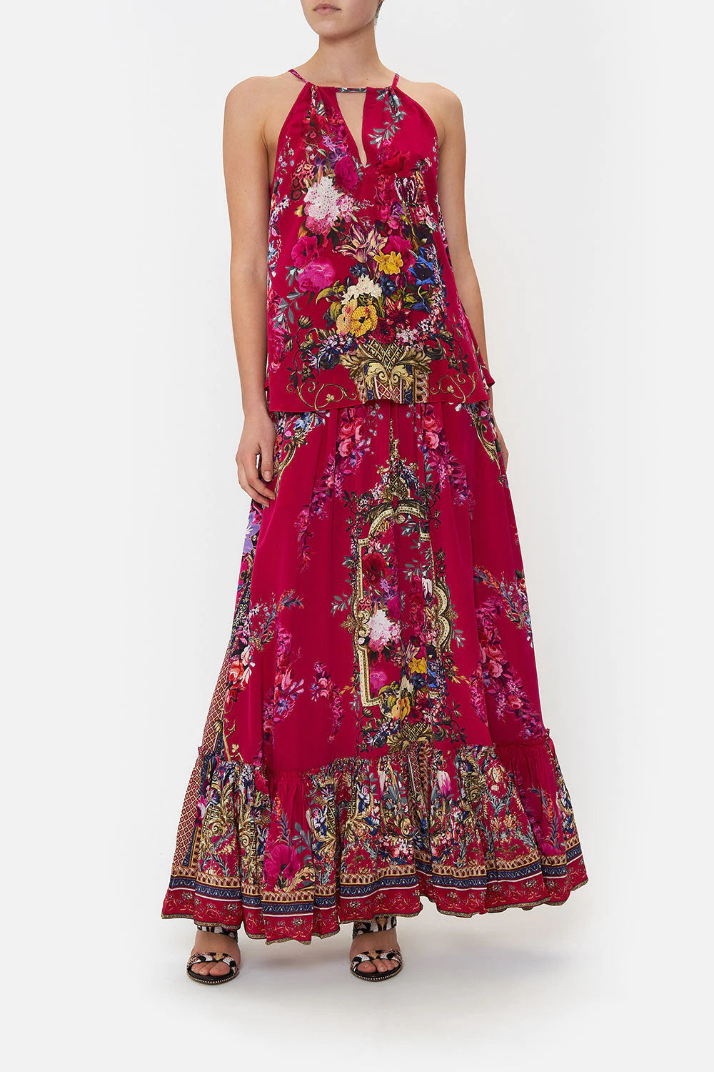 Bohemian Flared Cami Top with Neck Tie - Floral Print Women's Blouse for Summer Outfits, Beach Cover Up & Date Night Dresses