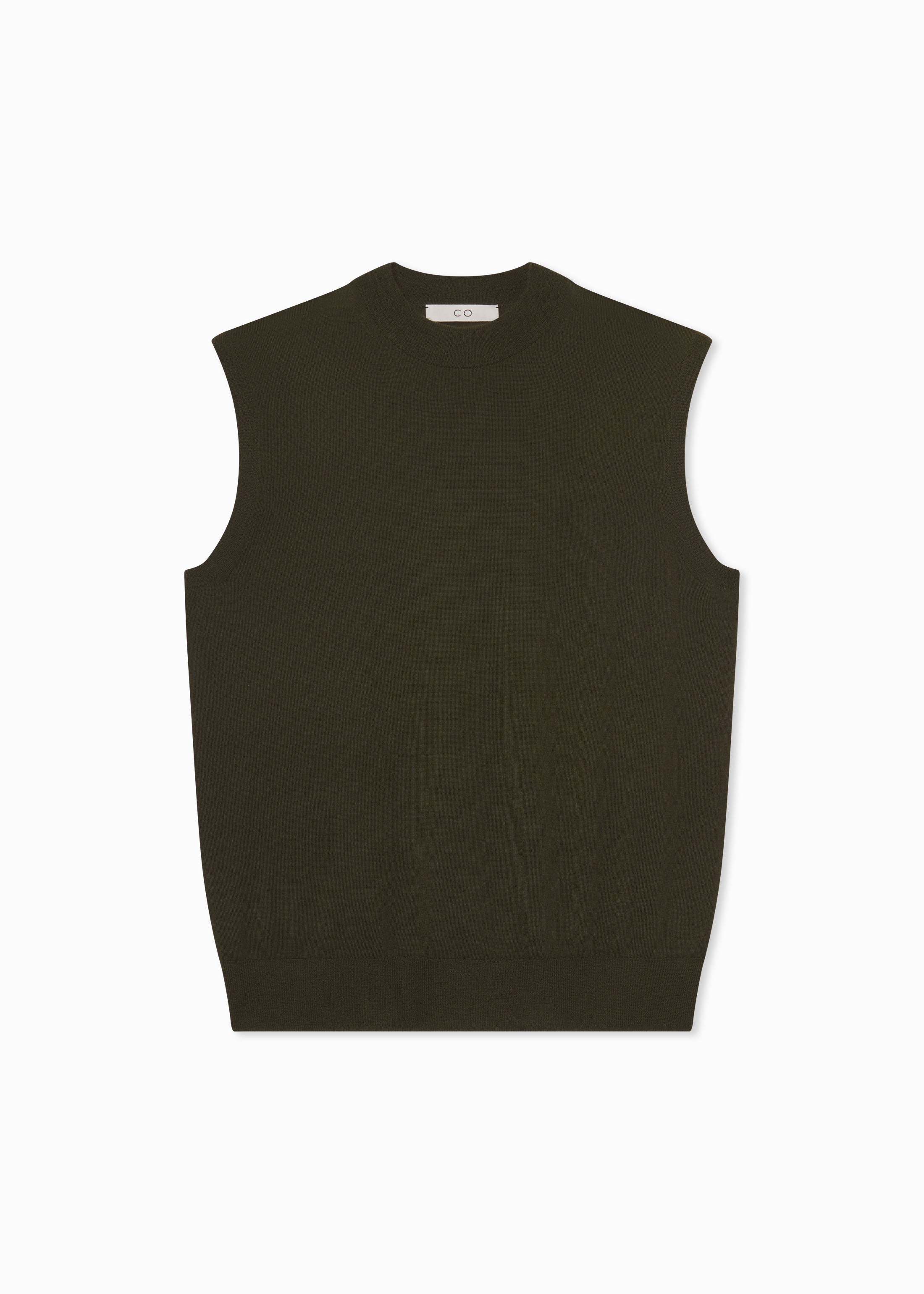 Premium Fine Cashmere Shell Tank Top in Olive Green - Perfect for Layering, Casual Wear & Office Outfits