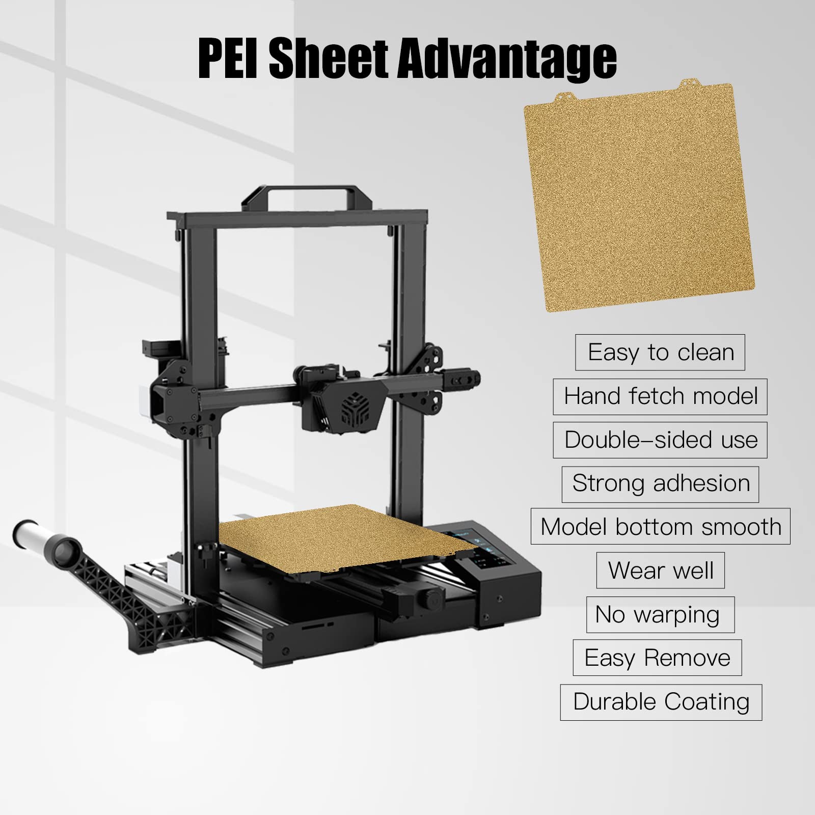 Double Sided Textured PEI Sheet for 3D Printers - 220x220mm Frosted PEI Printing Plate Compatible with Anet A8/A6, Robo R2, Wanhao Duplicator 6 & i3 (No Magnetic Base) - Perfect for Smooth First Layer Adhesion & Easy Print Removal
