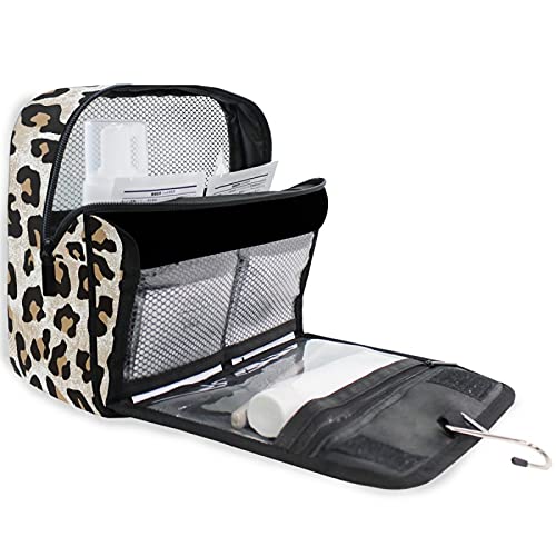 Modern Leopard Print Hanging Toiletry Bag - Waterproof Travel Makeup Organizer with Clear Pockets, Portable Cosmetic Case for Women & Men - Perfect for Air Travel, Camping, Gym & Vacation Essentials