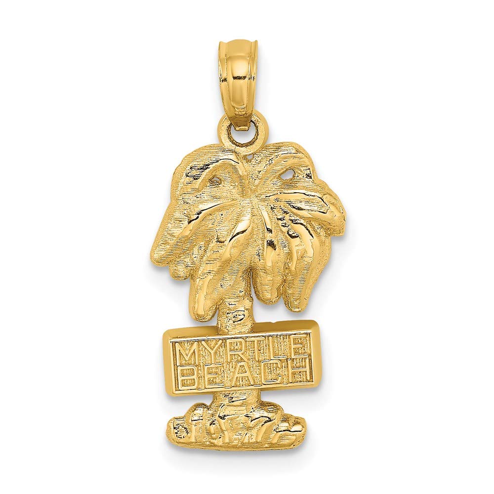 14K Yellow Gold Myrtle Beach Palm Tree Charm Pendant - Elegant Jewelry for Beach Vacations, Summer Outfits & Gift Giving