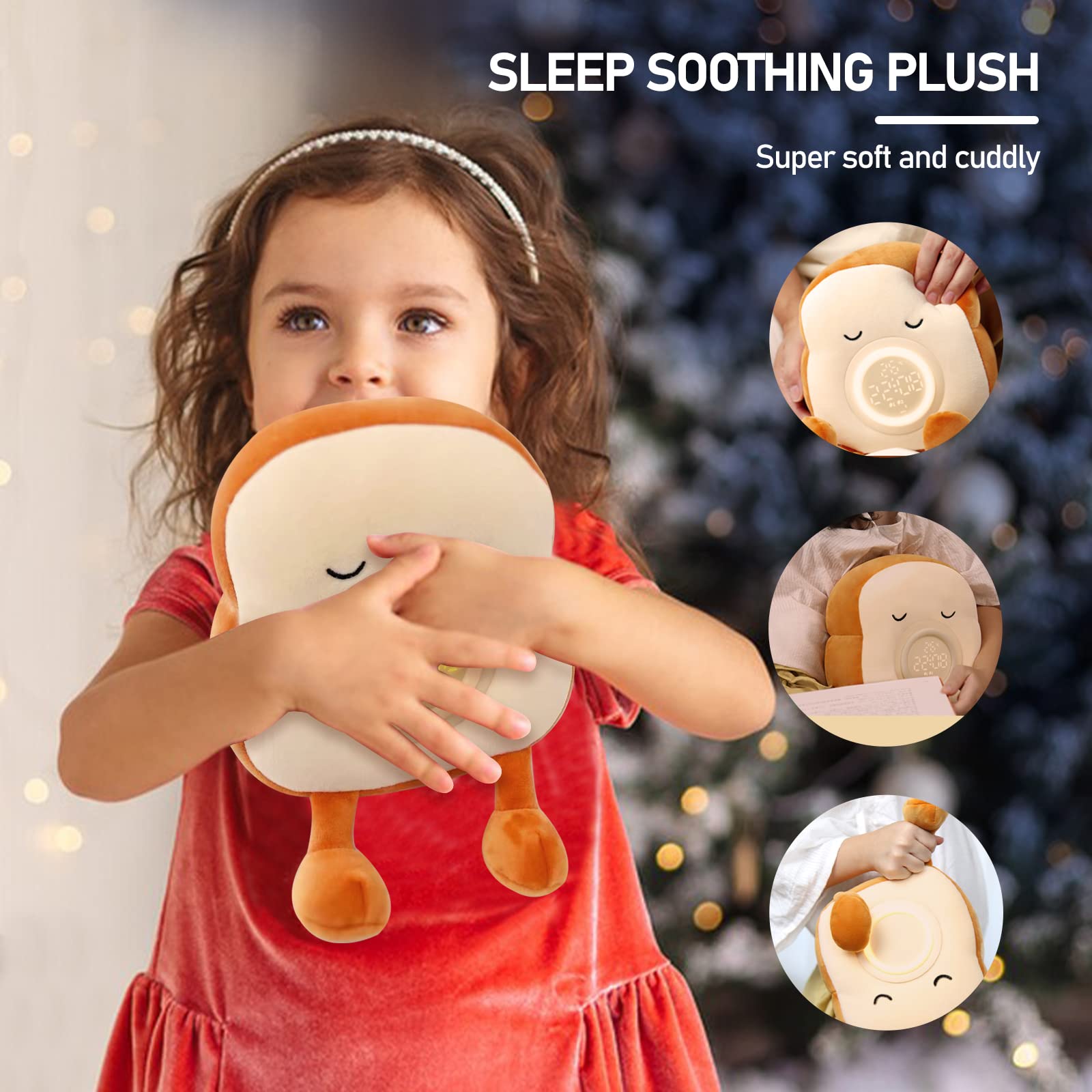 QANYI Cute Toast Bread Night Light Plushie - Soft Stuffed Animal Alarm Clock & Bedside Lamp for Kids Room Decor - Perfect Gift for Girls Ages 6-11 - Ideal for Bedtime, Nursery Lighting & Birthday Presents