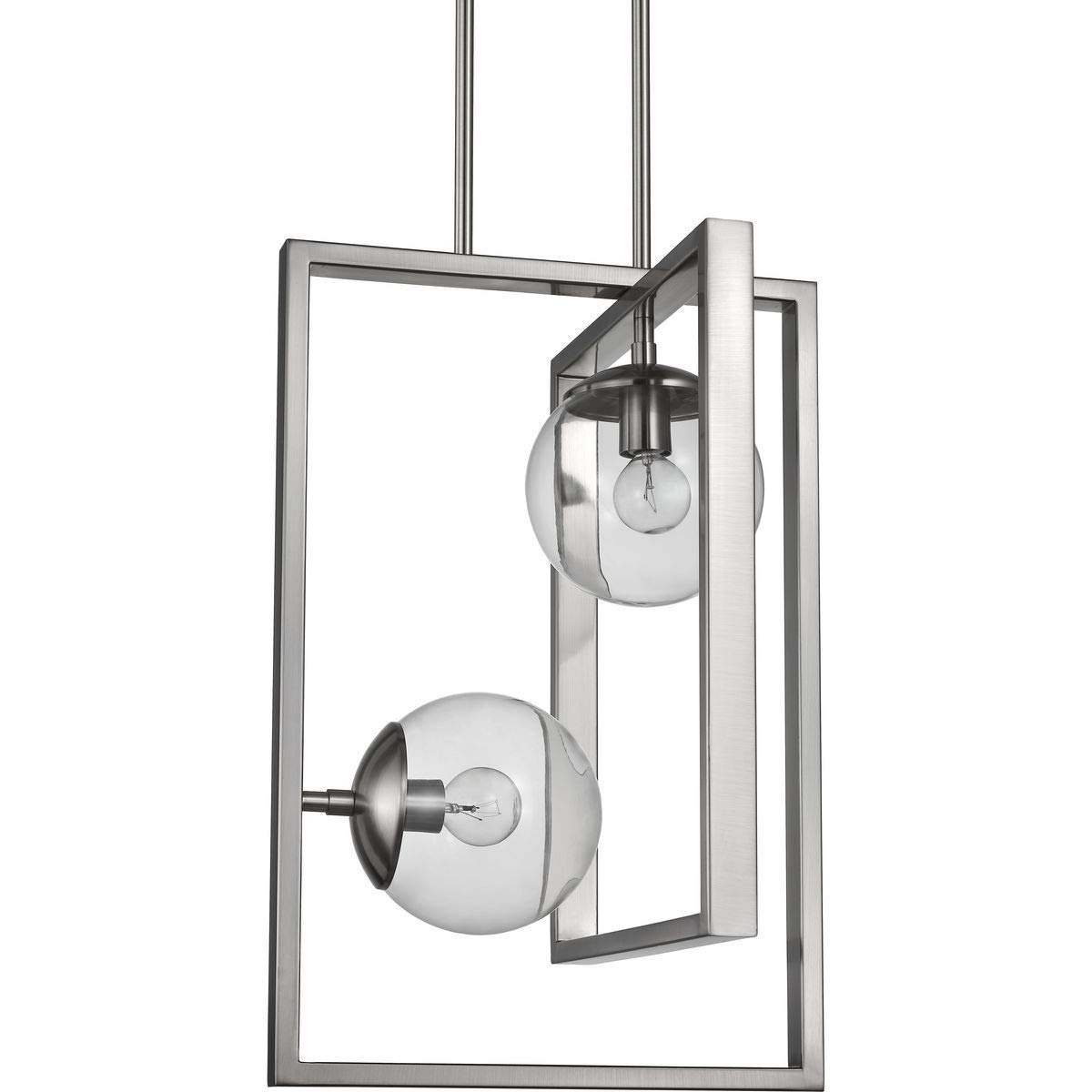 Atwell Collection 2-Light Clear Glass Modern Pendant Light Fixture in Brushed Nickel Finish - Perfect for Kitchen Island, Dining Room, and Entryway Lighting
