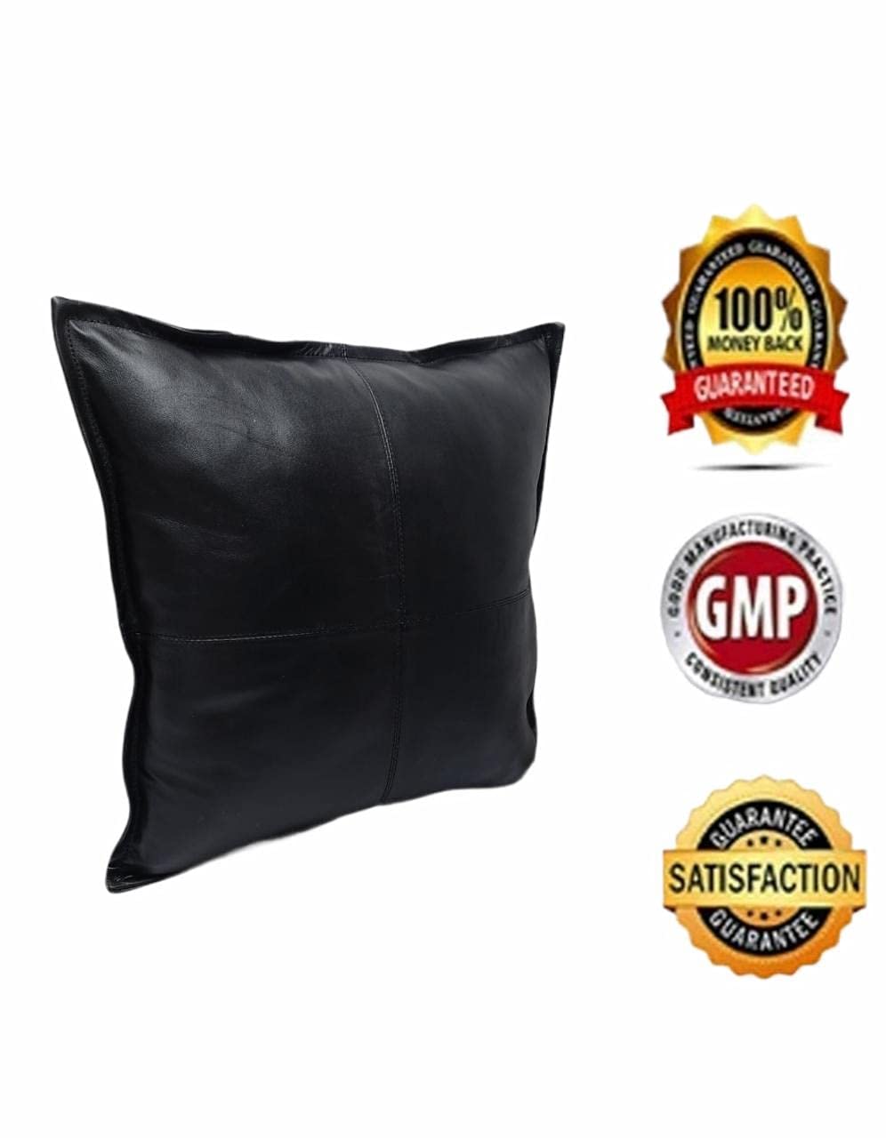 Premium Lambskin Leather Pillow Cover Set of 2 - 22x22 Inch Sofa Cushion Case - Luxury Decorative Throw Pillow Covers for Living Room, Bedroom - Soft & Stylish Home Decor - Black Box Packaging (Perfect for Modern Home Styling & Gift Giving)