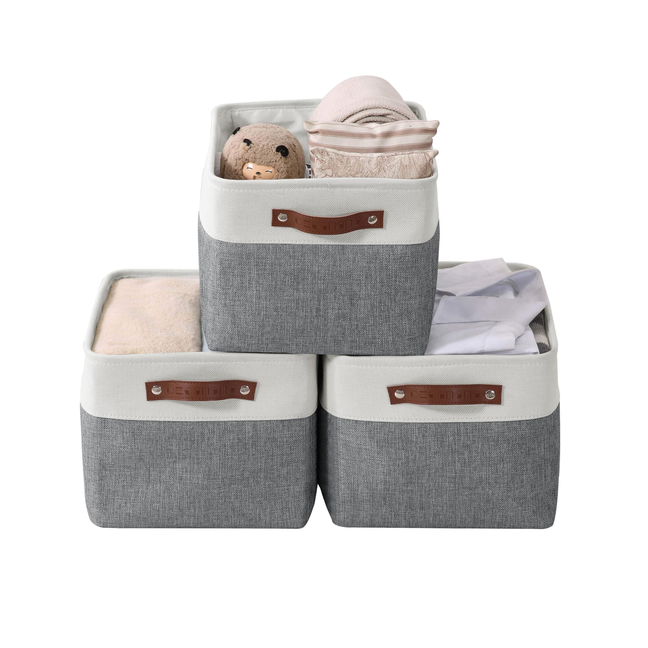 DECOMOMO Fabric Storage Bins - XL 3-Pack Slate Grey & White Storage Baskets for Shelves, Closet Organization, Toys, Nursery | Perfect for Home, Office & Kids Room Organization