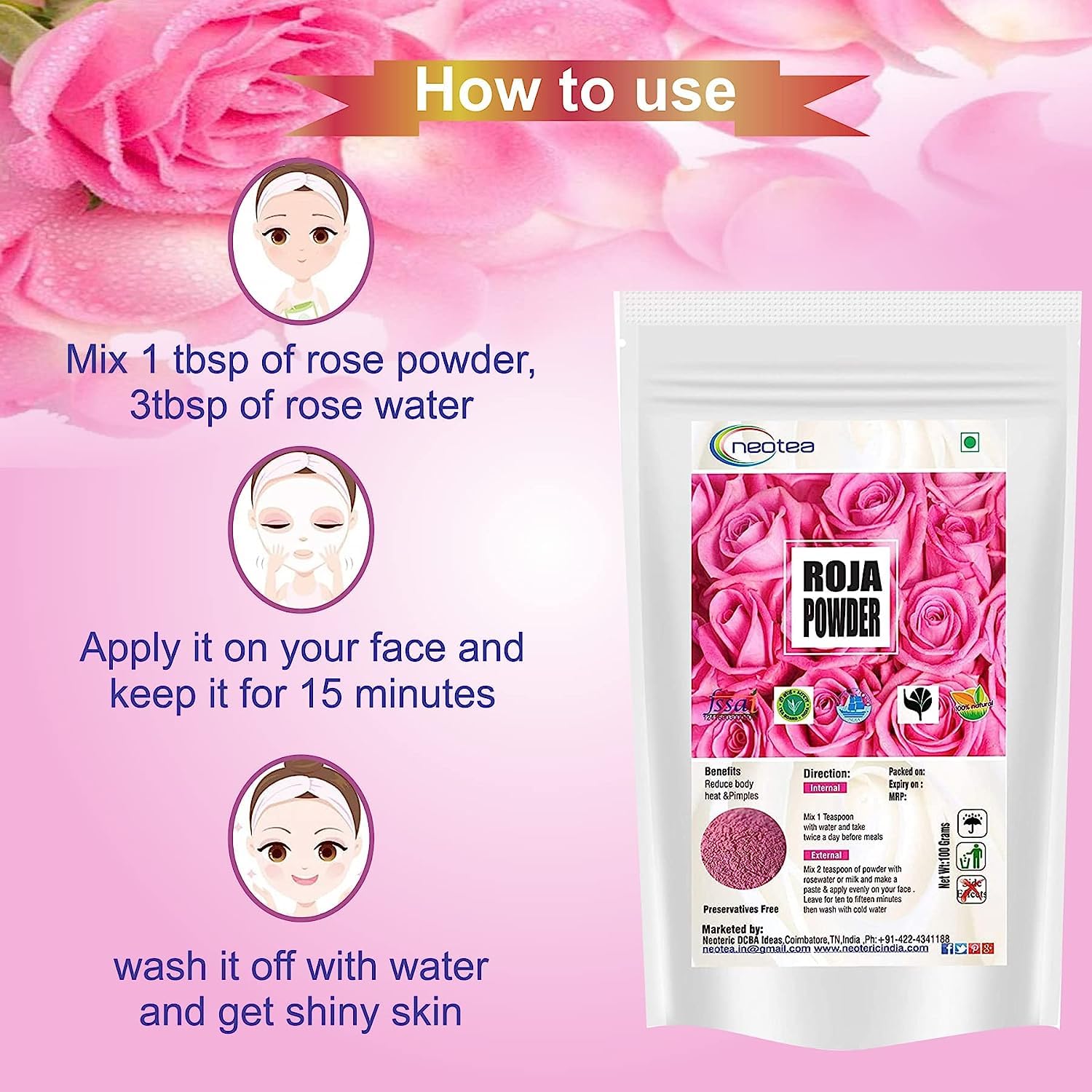 Neotea Rose & Citrus Peel Powder Combo - 100g x 3 for Skin & Face Care - DIY Beauty & Spa