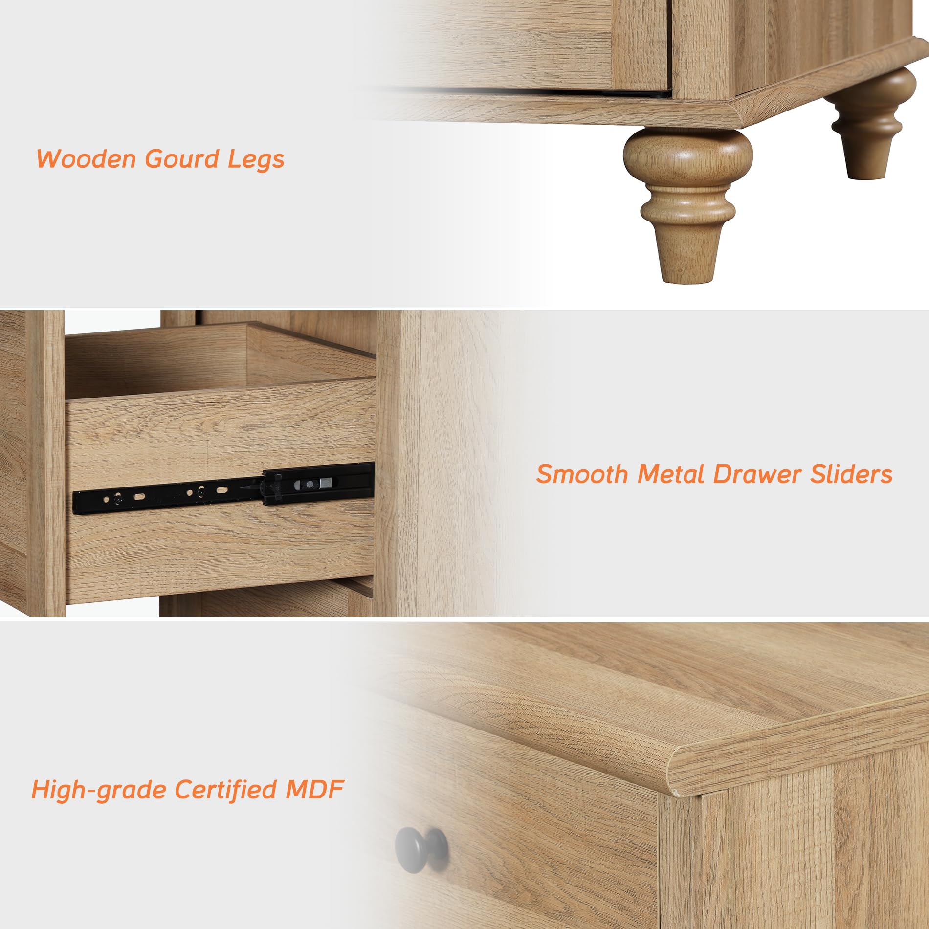 WAMPAT 4-Piece Bedroom Dresser Set with Nightstands - Farmhouse Style 3-Drawer Dressers & Side Tables with USB Charging Station, Solid Oak Furniture for Master Bedroom, Guest Room or Dorm