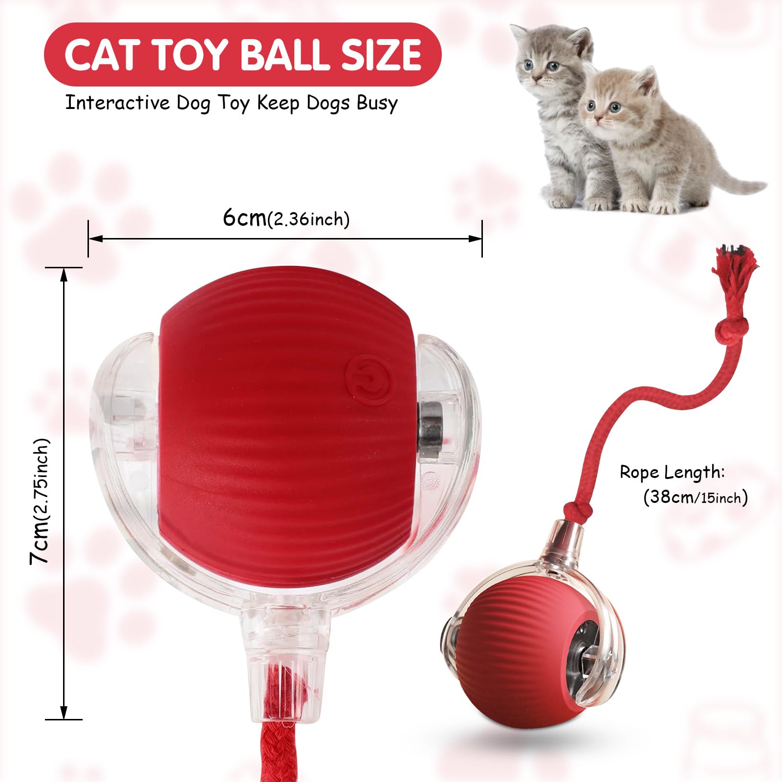Interactive Cat Toy - Electric Cat Ball & Dog Ball for Bored Indoor Cats - Automatic Rolling Pet Toy with LED Lights - Perfect for Playtime, Exercise & Mental Stimulation for Indoor Cats & Small Dogs