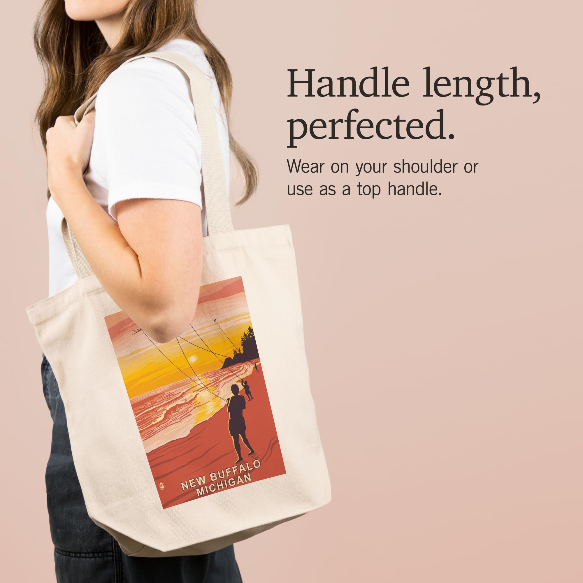 Lantern Press New Buffalo Michigan Beach and Kites - 100% Cotton Canvas Reusable Tote Bag for Shopping, Beach Trips & Everyday Use