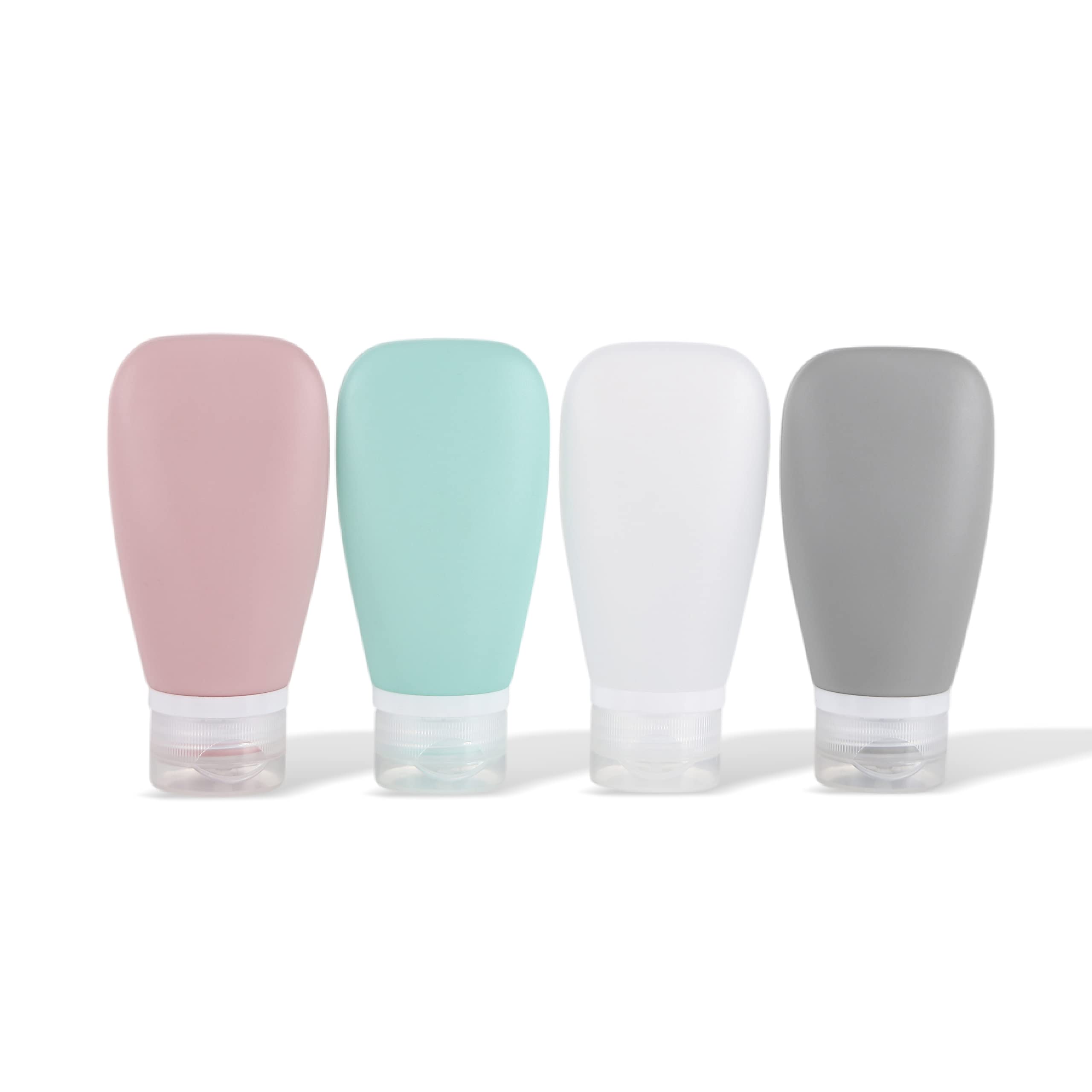 4 PCS Silicone Travel Bottles for Toiletries - TSA Approved 3oz/90ml Leakproof Squeeze Bottles (BPA Free) - Perfect for Shampoo, Lotion & Cosmetics on Airplane Trips & Gym