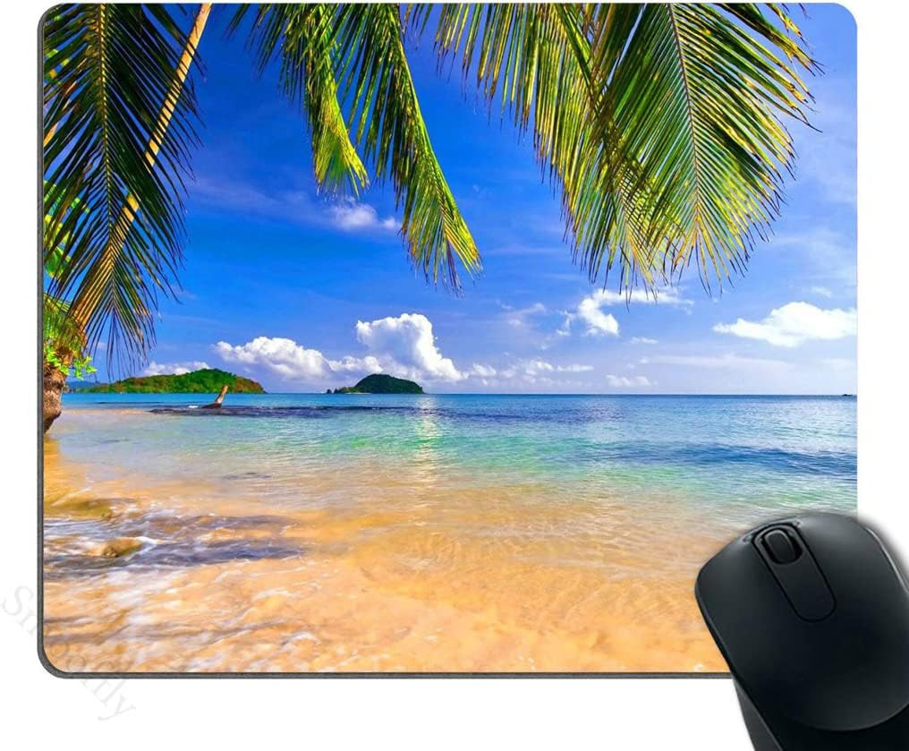 Premium Gaming Mouse Pad - Tropical Beach Shore Palms Design, Non-Slip Natural Rubber Base, Durable Oblong Mouse Mat for PC & Laptop | Perfect for Office, Home & Gaming Setup - Compatible with Wired/Wireless/Bluetooth Mice