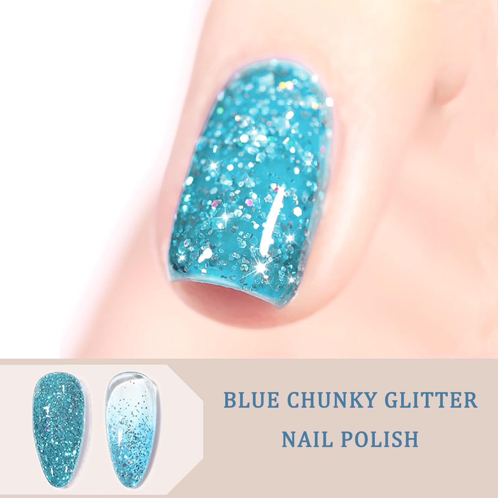 Clear Blue Glitter Gel Polish - Long Lasting Glitter Top Coat for Women & Girls | Confetti Nail Art Polish for Parties, Holidays & Special Occasions