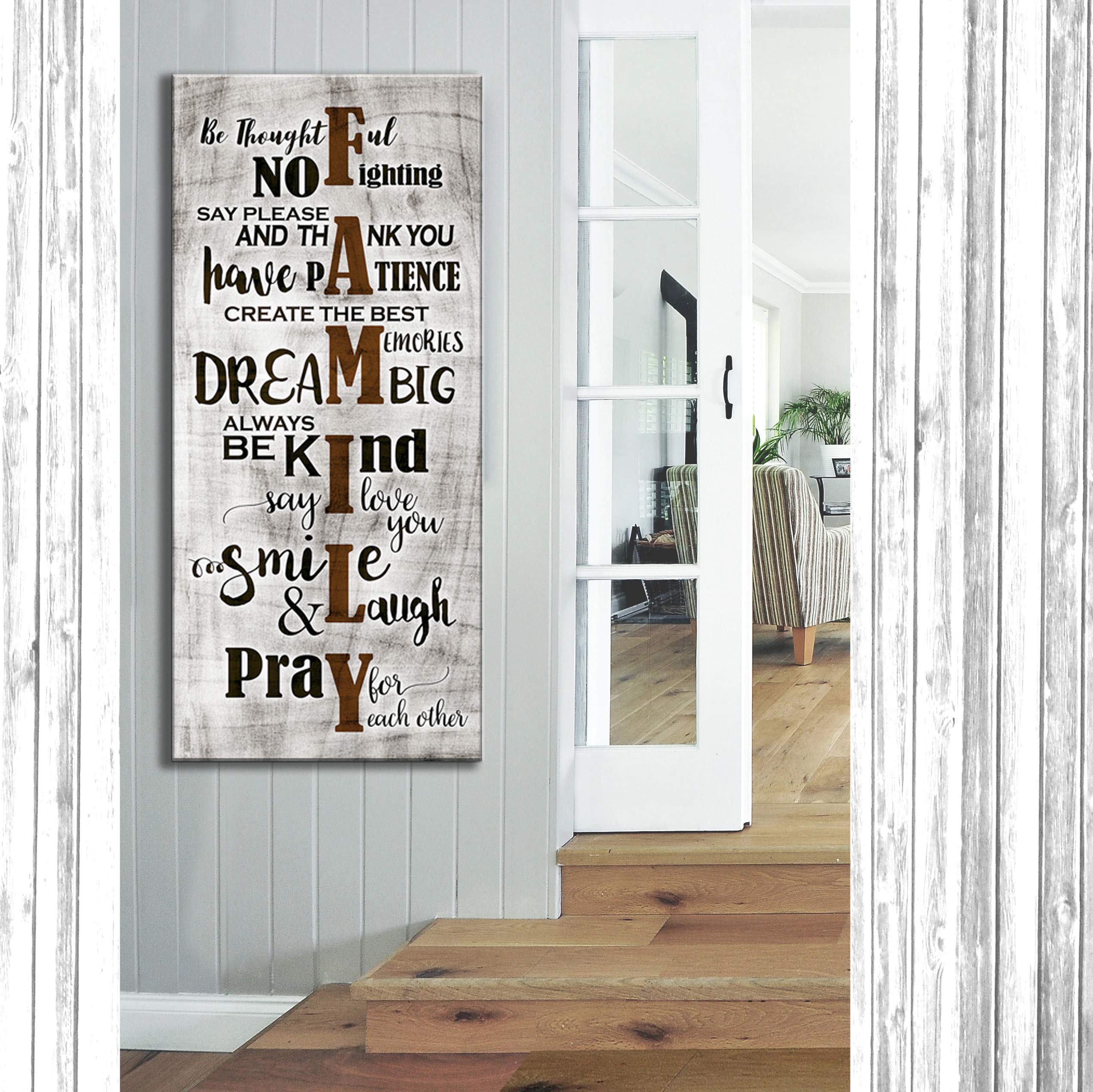 Farmhouse Family Sign Wall Art - Large 27x60 Inch Framed Canvas for Living Room Decor - Rustic Home Décor Perfect for Family Room & Farmhouse Style Interiors