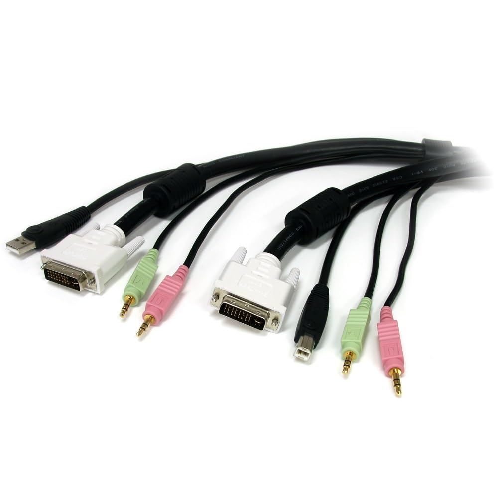 StarTech.com 6 ft 4-in-1 USB DVI KVM Cable with Audio & Mic - High-Speed DVI KVM Switch Cable for PC, Laptop, Monitor Sharing - Ideal for Office, Gaming & Multi-Device Workstations (USBDVI4N1A6)