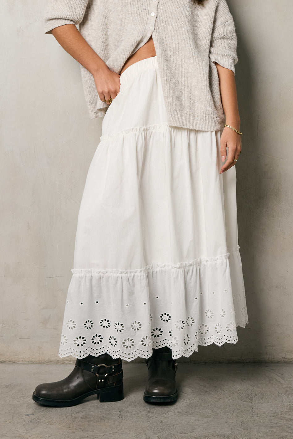 Bay Side Tiered Midi Skirt - Flowy Women's Summer Skirt with Elastic Waist | Perfect for Beach, Vacation & Casual Outfits