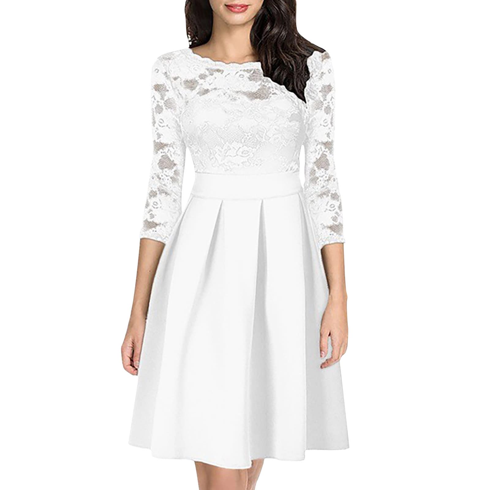 Ylioge Women's Sexy Spring Long Dress - Backless Lace Patchwork Evening Gown with Three Quarter Sleeves | Perfect for Cocktail Parties, Date Nights & Special Occasions