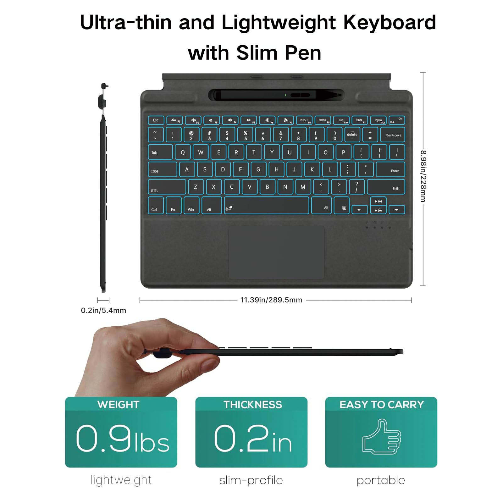 Surface Pro 9 Keyboard with Slim Pen | Bluetooth Wireless Backlit Type Cover | Compatible with Microsoft Surface Pro 9/8/X | 13-inch Laptop Keyboard | Perfect for Work, Study & Creative Projects