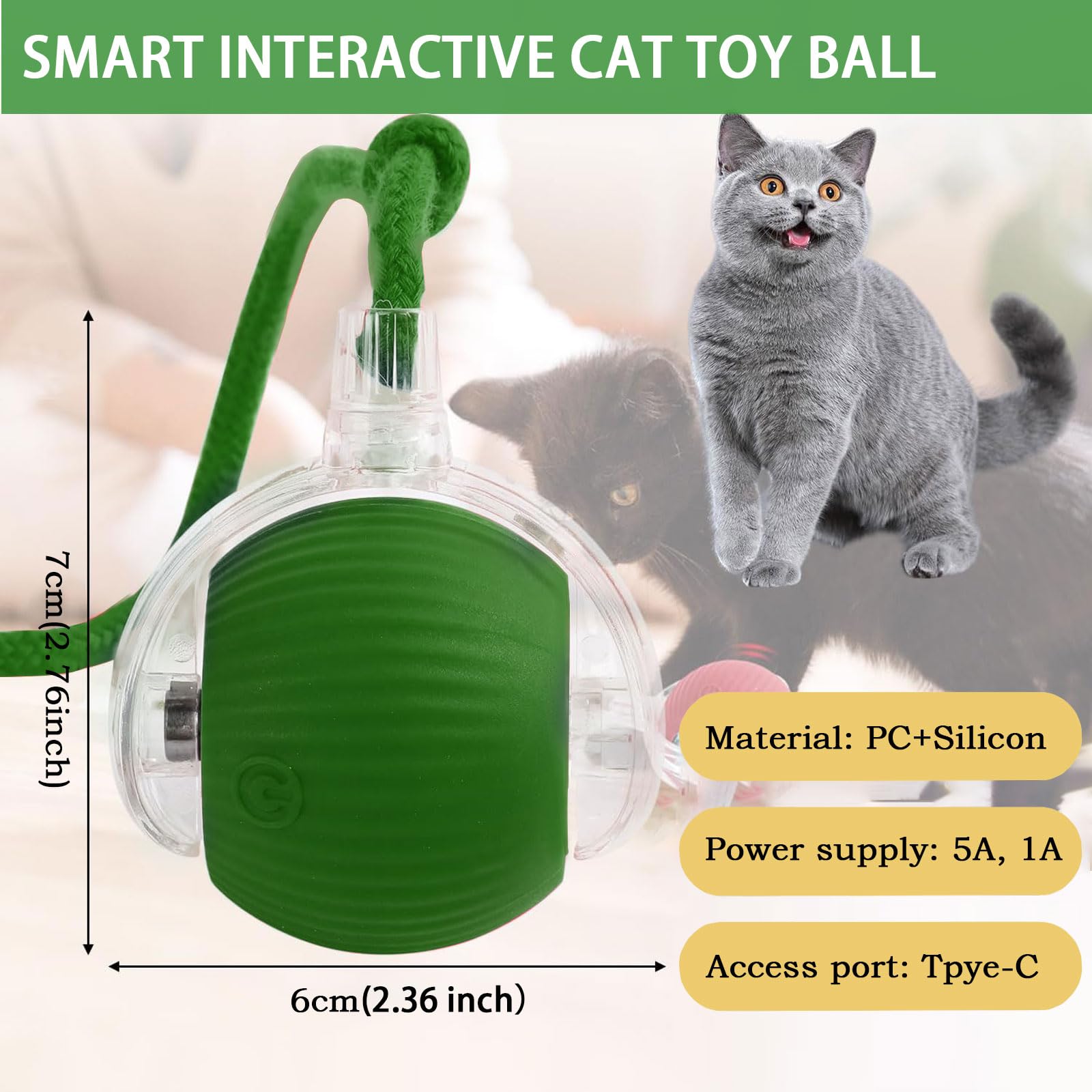 Interactive Cat & Dog Toy - Automatic Rolling Ball with Smart Dodge Technology - Electric Pet Play Ball for Cats & Dogs - Green - Perfect for Indoor Play & Exercise