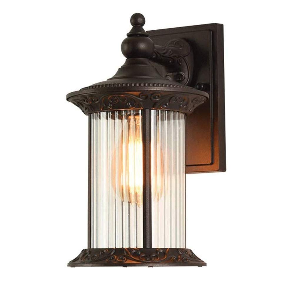 Waterproof Outdoor Wall Sconce Light - Modern Black Exterior Barn Lighting with Striped Glass for Garage, Doorway, Hallway & Porch | Farmhouse Style Patio & Garden Wall Lamp for Enhanced Curb Appeal