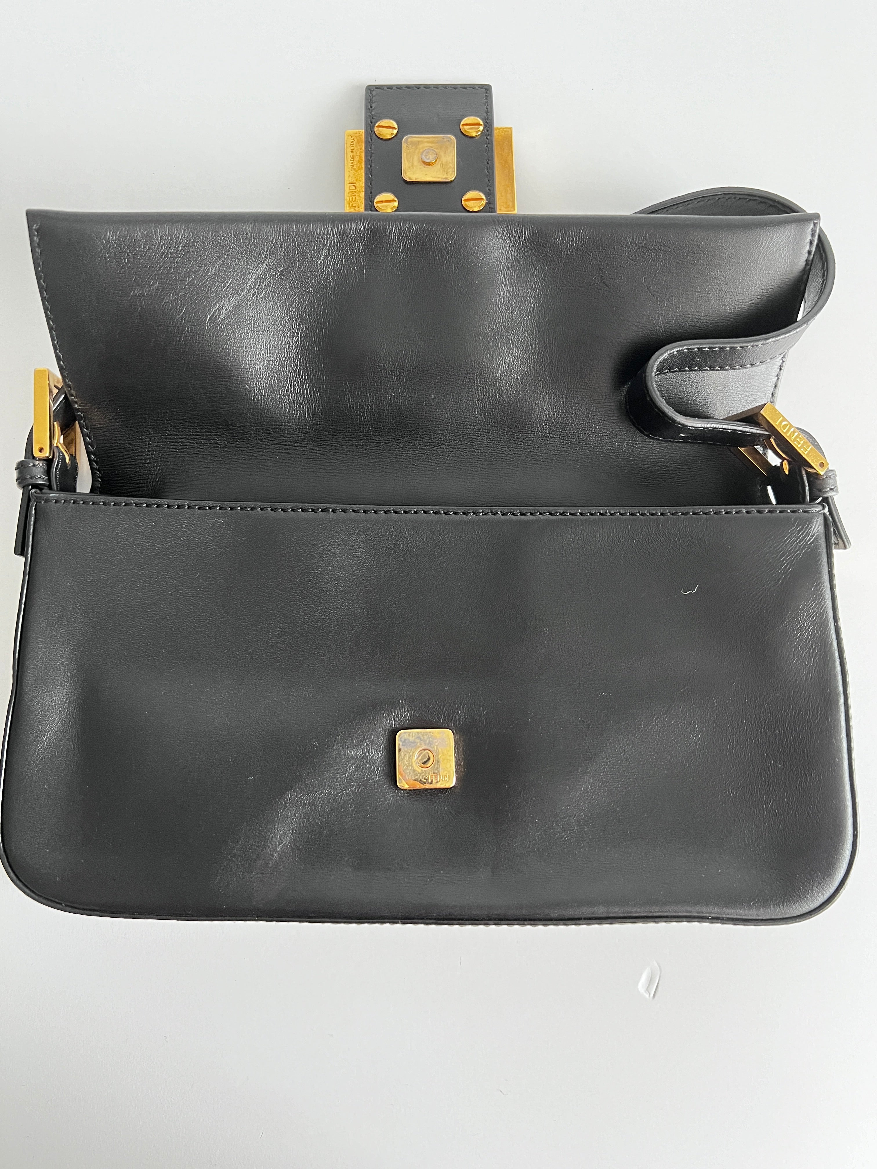 Fendi Black Leather Baguette Bag with Enamel Buckle - Stylish Shoulder Bag for Women, Perfect for Parties, Work & Everyday Use