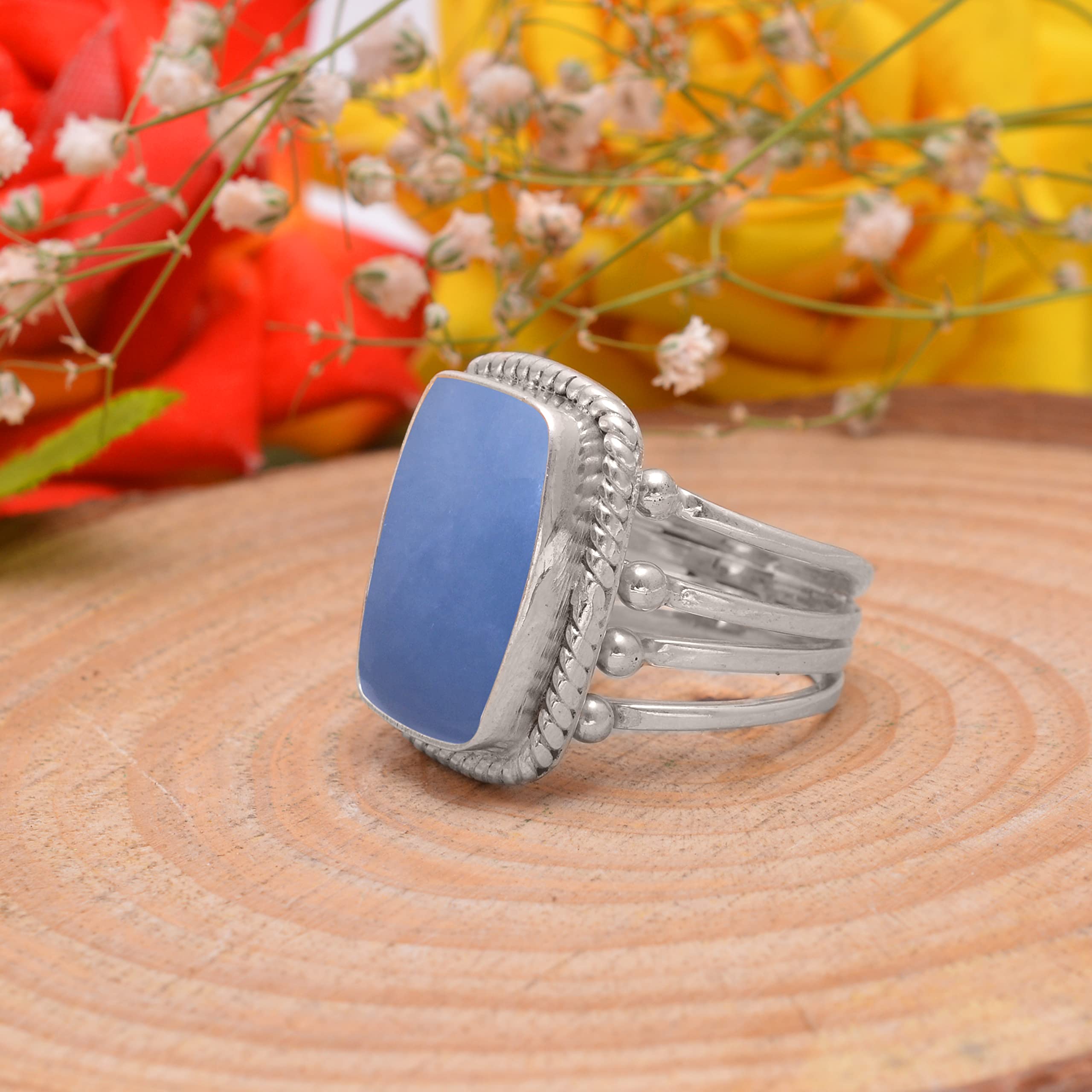 Veracity Jewelry Angelite Rings for Women - 925 Sterling Silver Handmade Rings with Natural Blue Angelite Gemstone - Elegant Designer Jewelry Gift for Her (VSR-832) | Perfect for Weddings, Anniversaries & Special Occasions