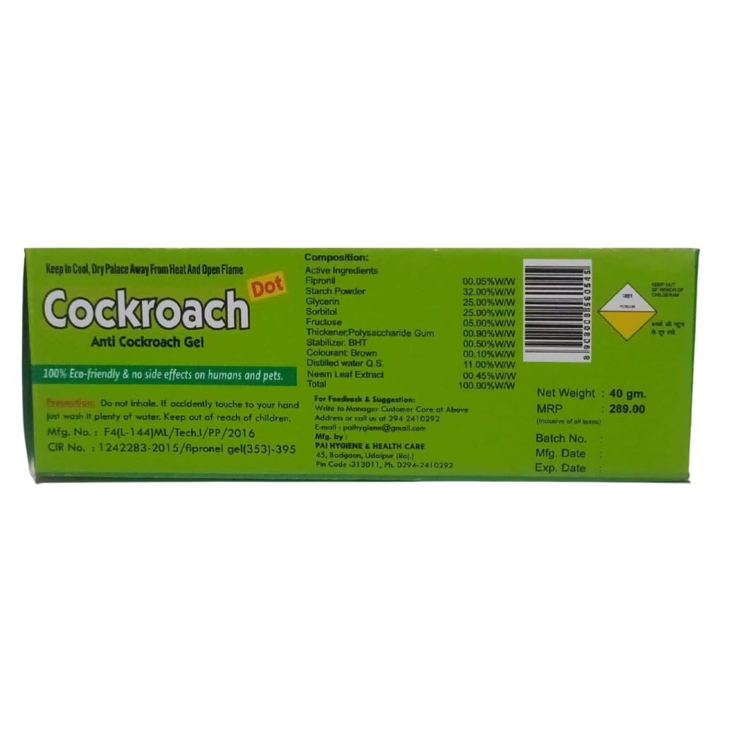 Anti Cockroach Gel Bait with Neem Extract (40g) - Powerful Roach Killer for Home & Kitchen - Easy-to-Use Injection Formula for Effective Pest Control | Ideal for Apartments, Restaurants & Food Storage Areas