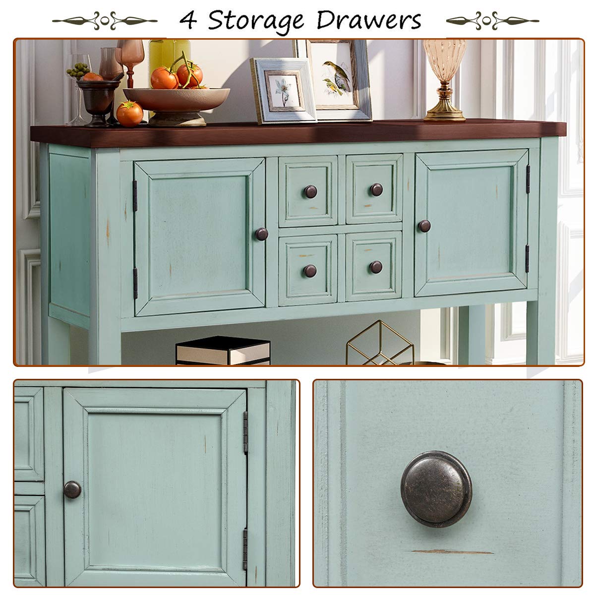 Retro Blue Sideboard Table with Storage - 46