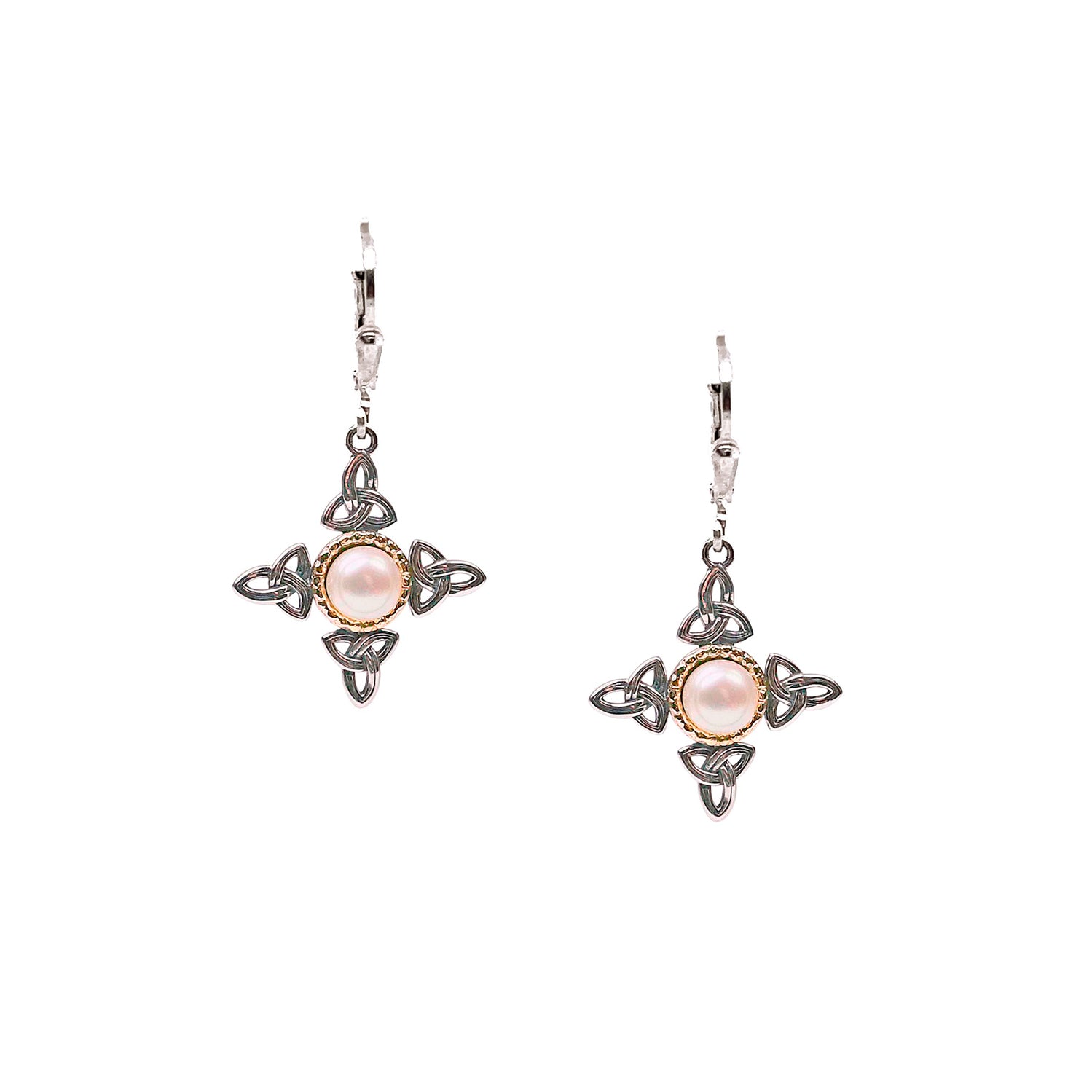 10K Gold & Silver Aphrodite Leverback Earrings with Freshwater White Pearls - Elegant Jewelry for Weddings, Parties & Special Occasions