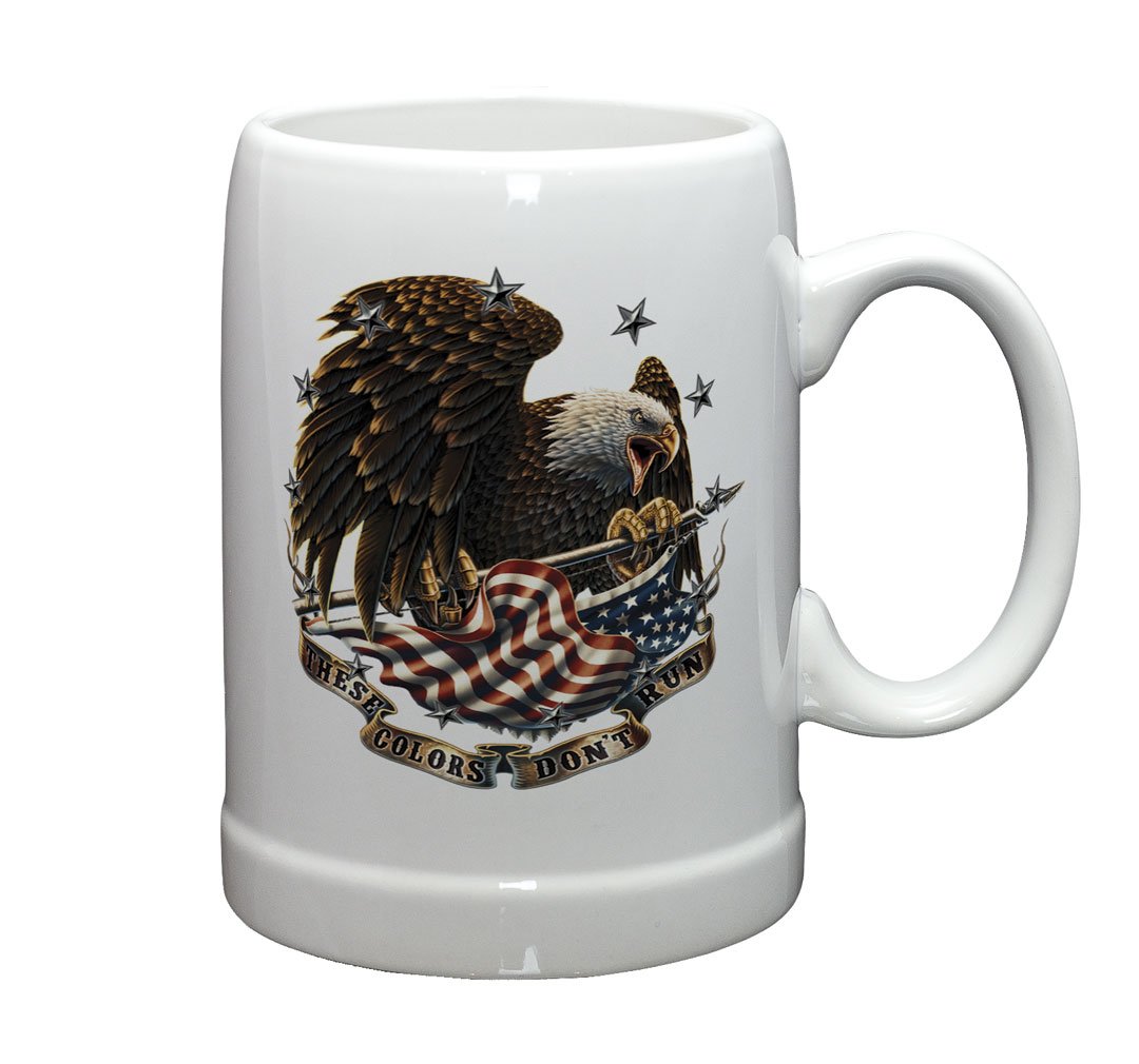 Patriotic Beer Glasses Set of 24 (20oz) - American Soldier Themed Stoneware Veterans Gifts for Men & Women - 'These Colors Don't Run' Military Design - Perfect for Memorial Day, 4th of July & Military Appreciation Events