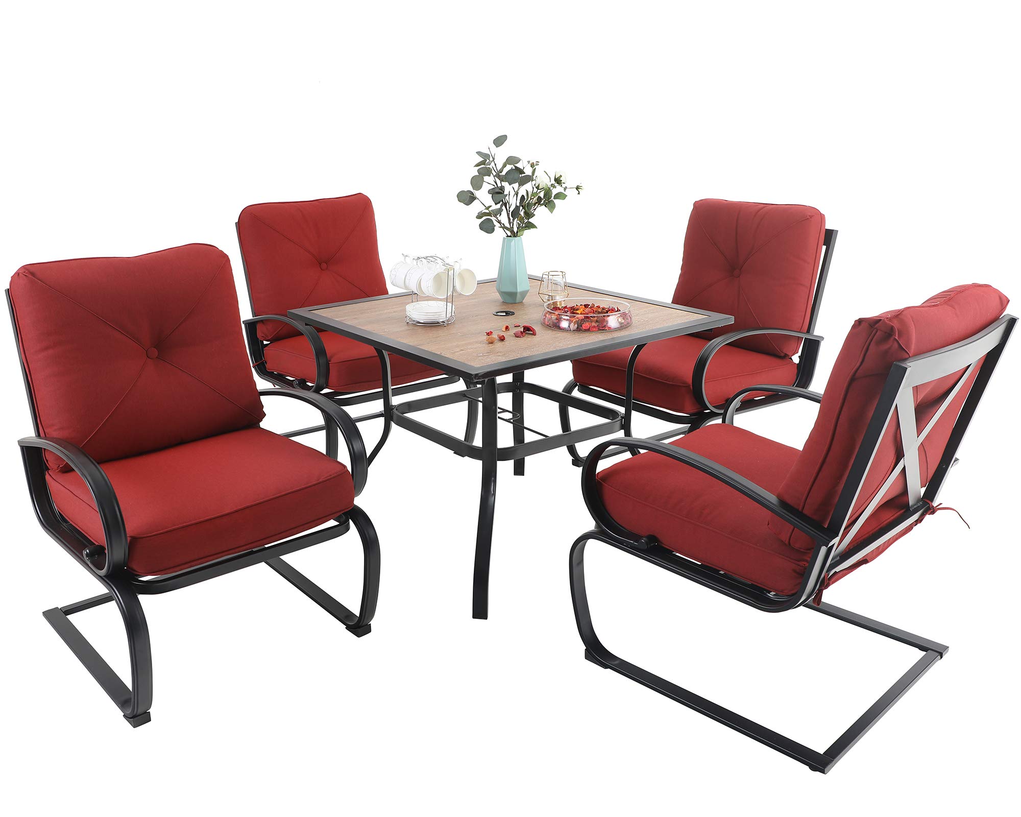 MFSTUDIO 4-Piece Outdoor Patio Dining Set - Square Wooden Bistro Table with 1.57