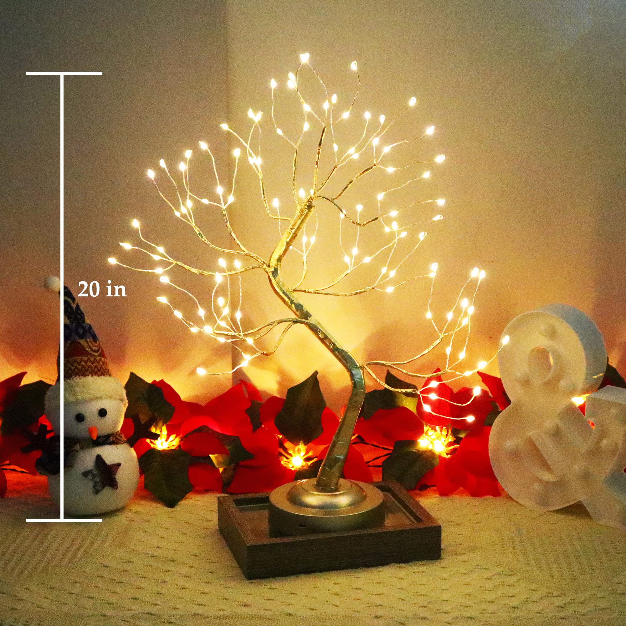 FUCHSUN 108 LED Tabletop Tree Light - 8 Lighting Modes & Timer, USB/Battery Powered Golden Bonsai Fairy Lamp for Christmas Decor, Bedroom, Living Room, Office | Perfect for Holiday Decorations, Romantic Ambiance & Gift Giving