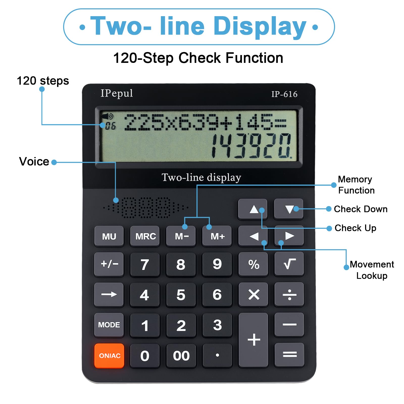IPepul Basic Desktop Calculator with Large Buttons & 2-Line Display - 4 Function Office Calculator for Business, School & Home Use - Talking Calculator for Visually Impaired & Accounting Work