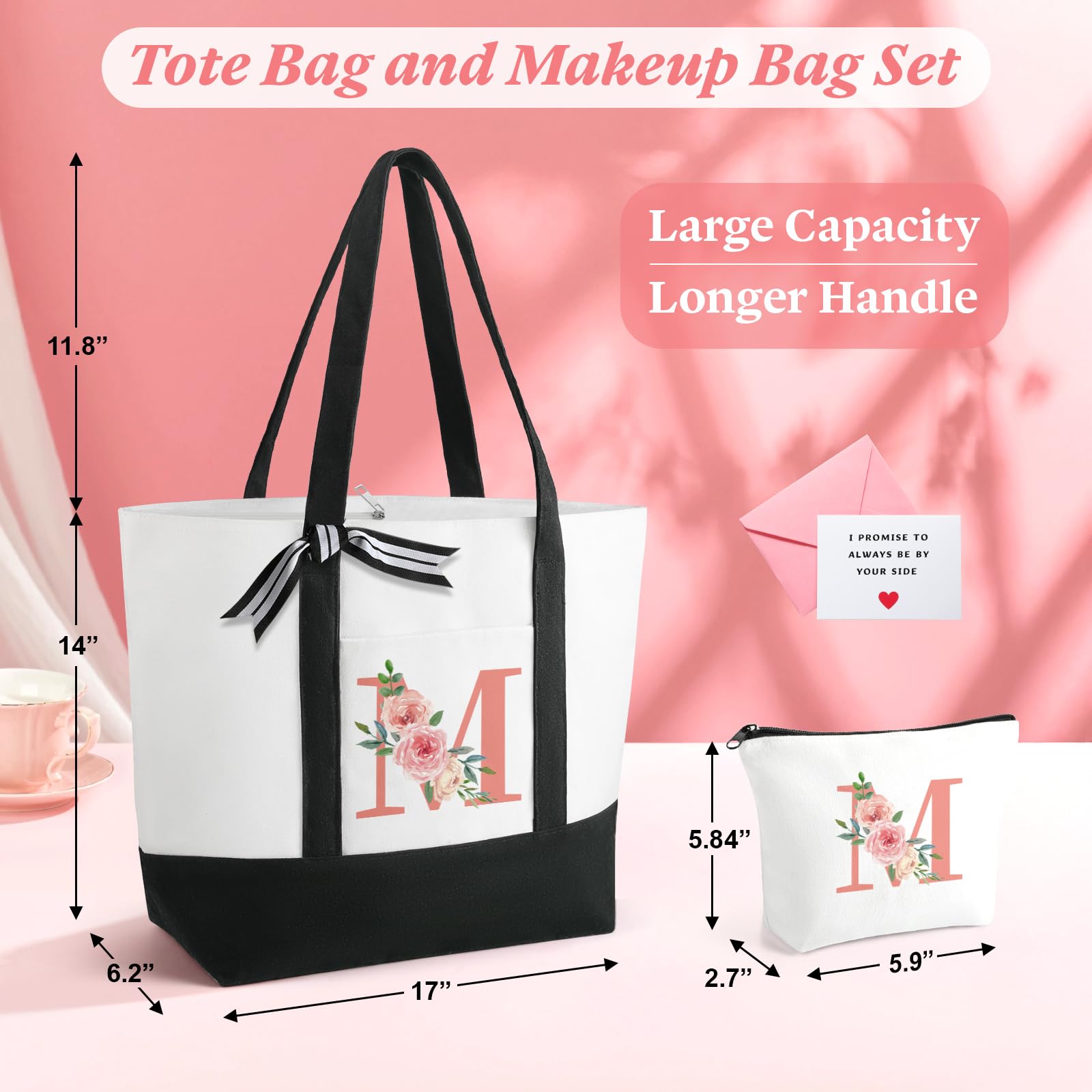 TRSODD Mimi Personalized Large Canvas Tote Bag & Makeup Bag Set - Best Mothers Day Gift & Birthday Gift for Women - Perfect for Travel, Shopping & Daily Use