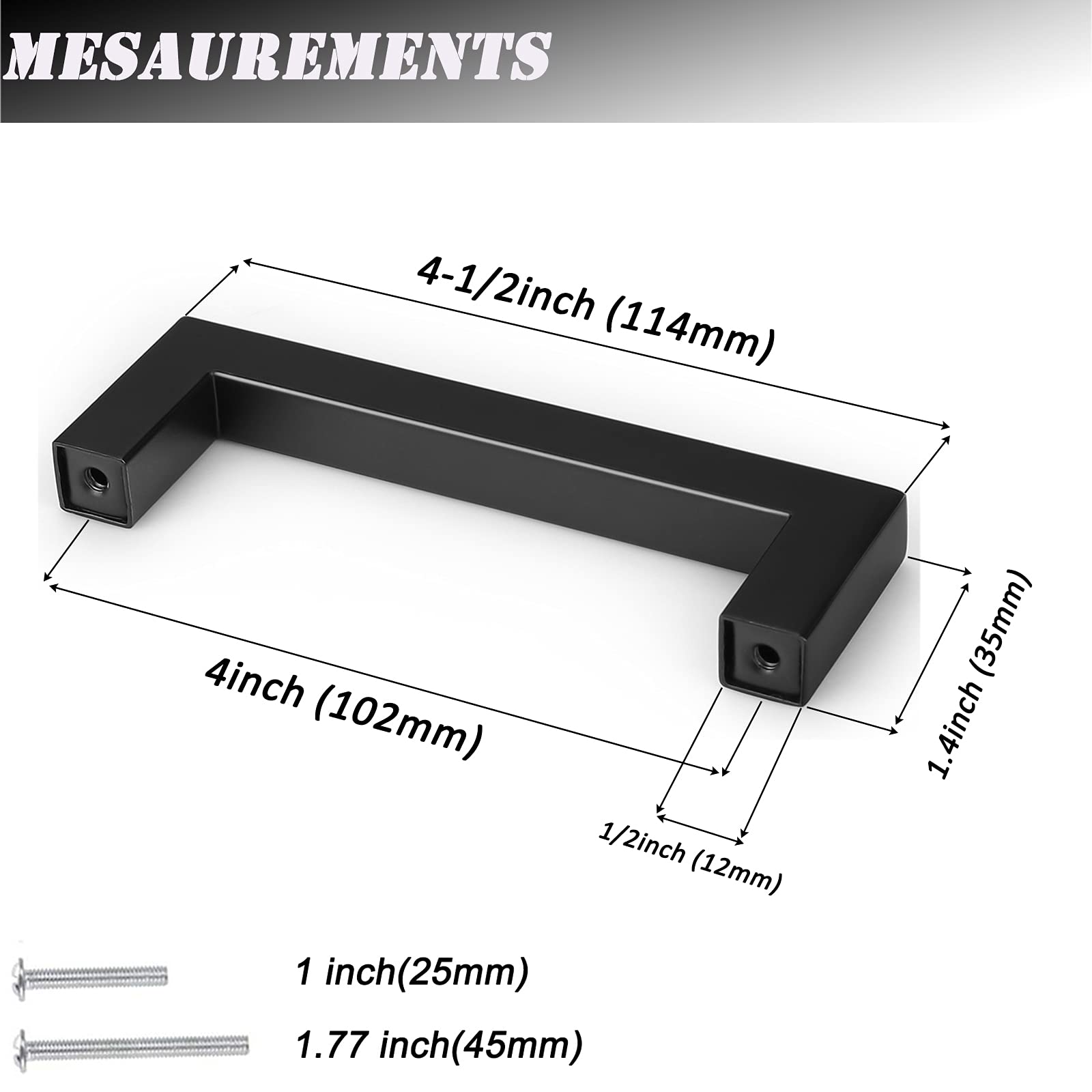 **Probrico 25 Pack Black Stainless Steel Cabinet Pulls - 4 Inch Square Corner Bar Handles for Kitchen Cabinets & Drawers (102mm Hole Centers) - Durable & Stylish Hardware for Modern Home, Office & RV Use**
