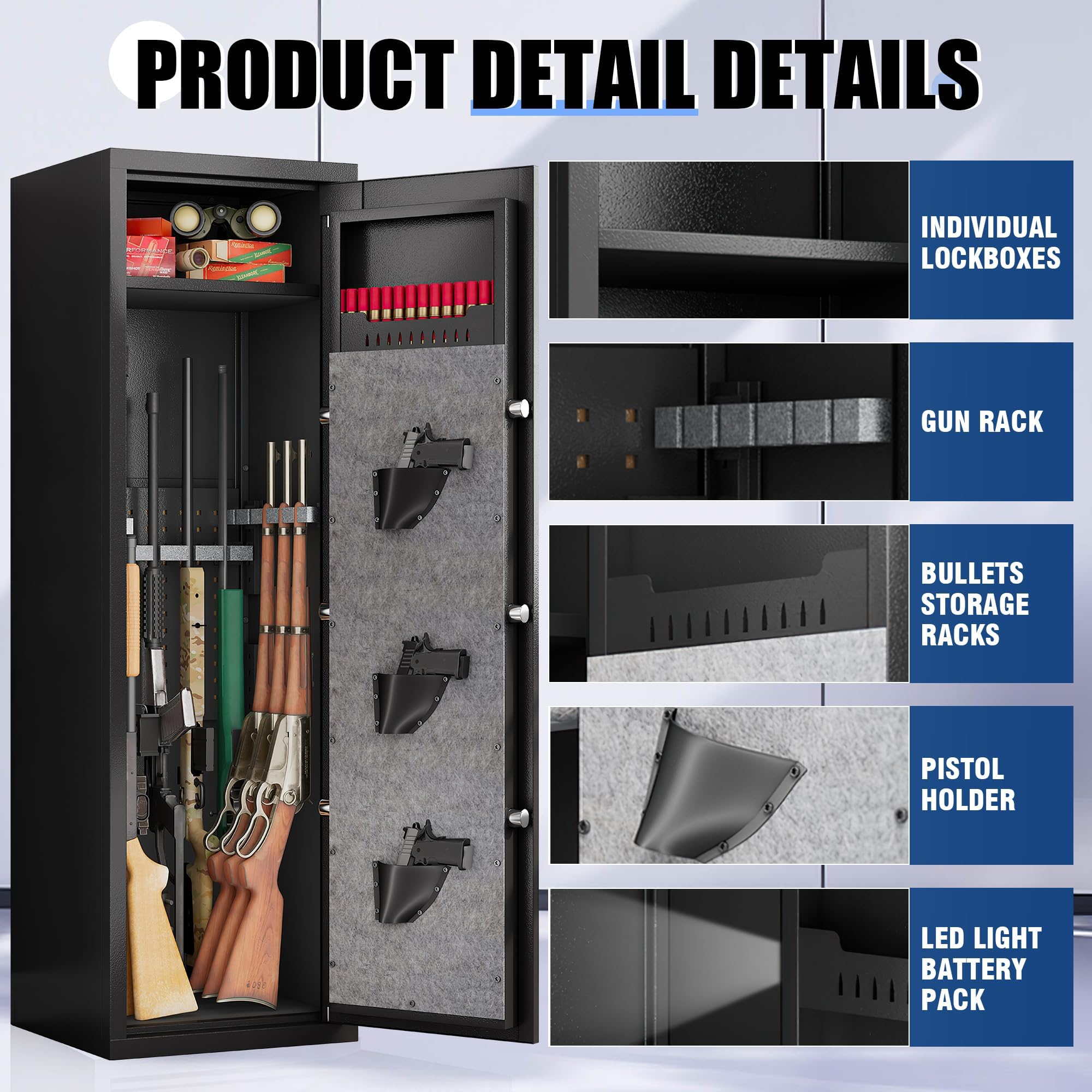 10-15 Gun Safe with Biometric Fingerprint Sensor - Heavy Duty Alloy Steel, 12 Gun Capacity, 100 lbs - Tabletop or Freestanding Security Safe with LED Light, Pistol Bags & Anti-Theft Alarm - Perfect for Home, Office, and Vehicle Firearm Storage
