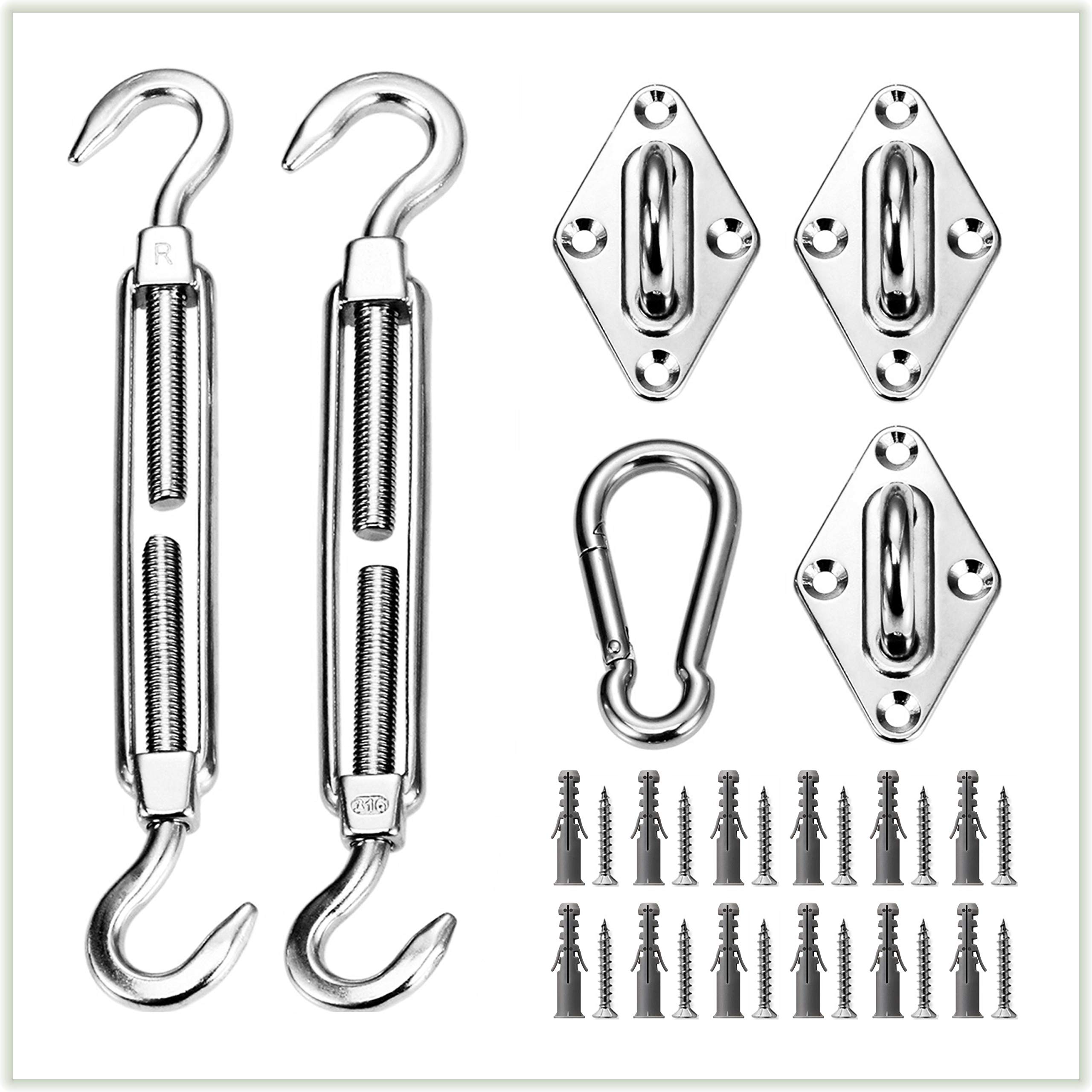 ColourTree 6 Inch Heavy Duty Triangle Sun Shade Sail Hardware Kit - 316 Military-Grade Stainless Steel - Perfect for Patio, Garden, and Outdoor Canopy Protection