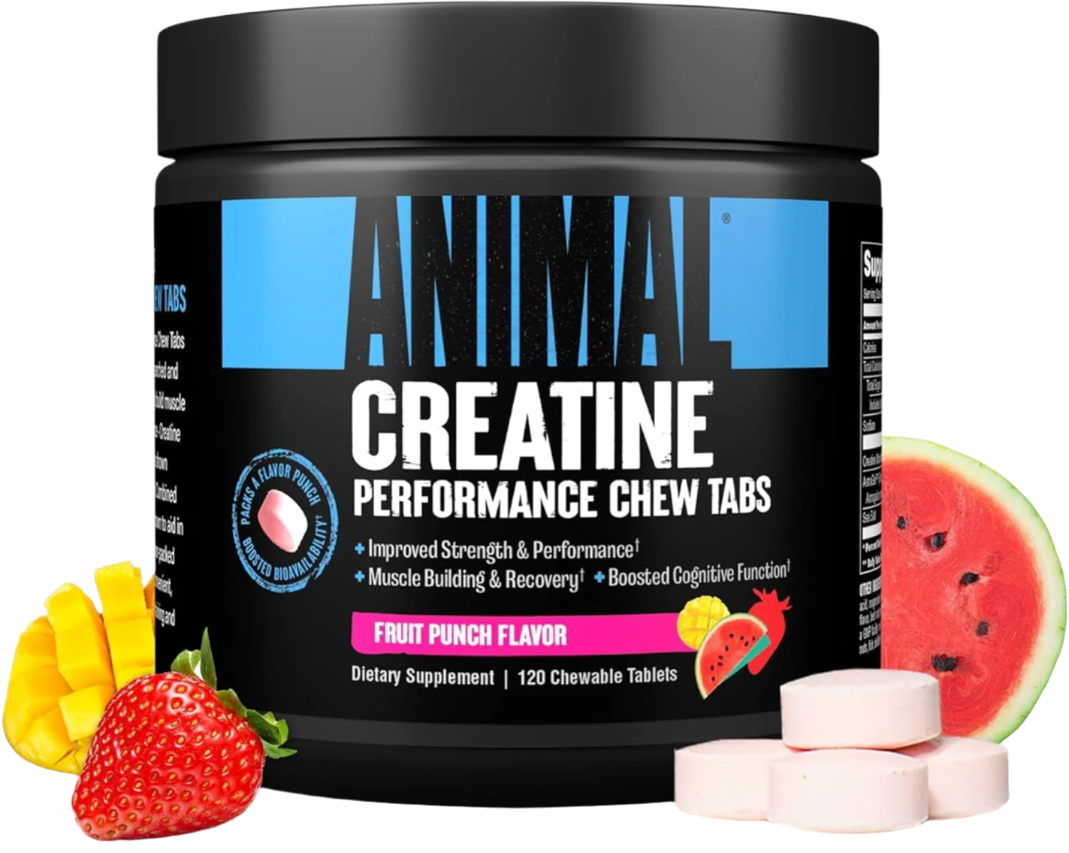 Animal Creatine Chews Fruit Punch Flavor - 120 Chewable Tablets for Muscle Recovery & Workout Performance - Pre & Post Workout Supplement for Athletes & Fitness Enthusiasts