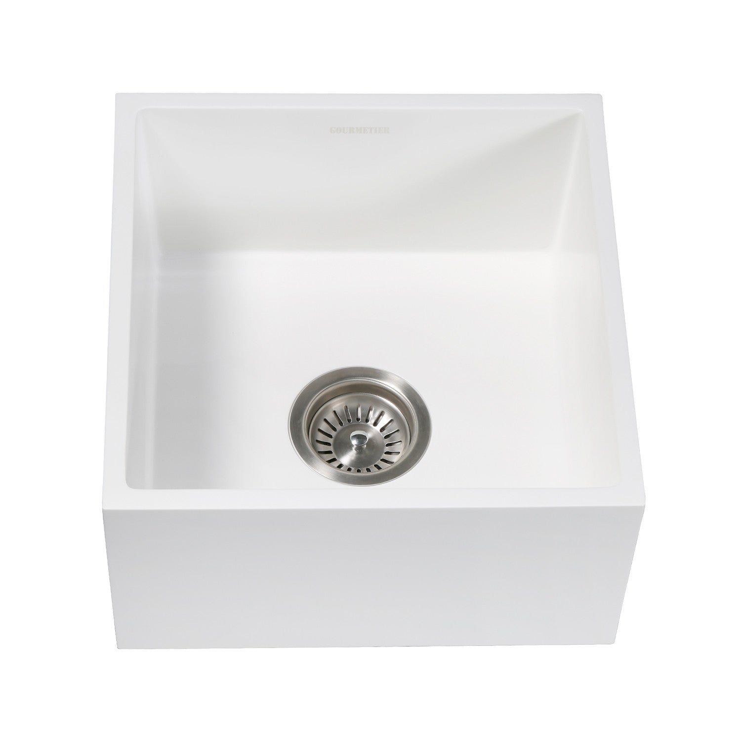 Arcticstone GKUSA15158 15 Inch White Farmhouse Kitchen Sink - Solid Surface Apron Front Single Bowl Bar Prep Sink with Strainer, Matte White - Perfect for Modern Farmhouse & Rustic Kitchen Designs