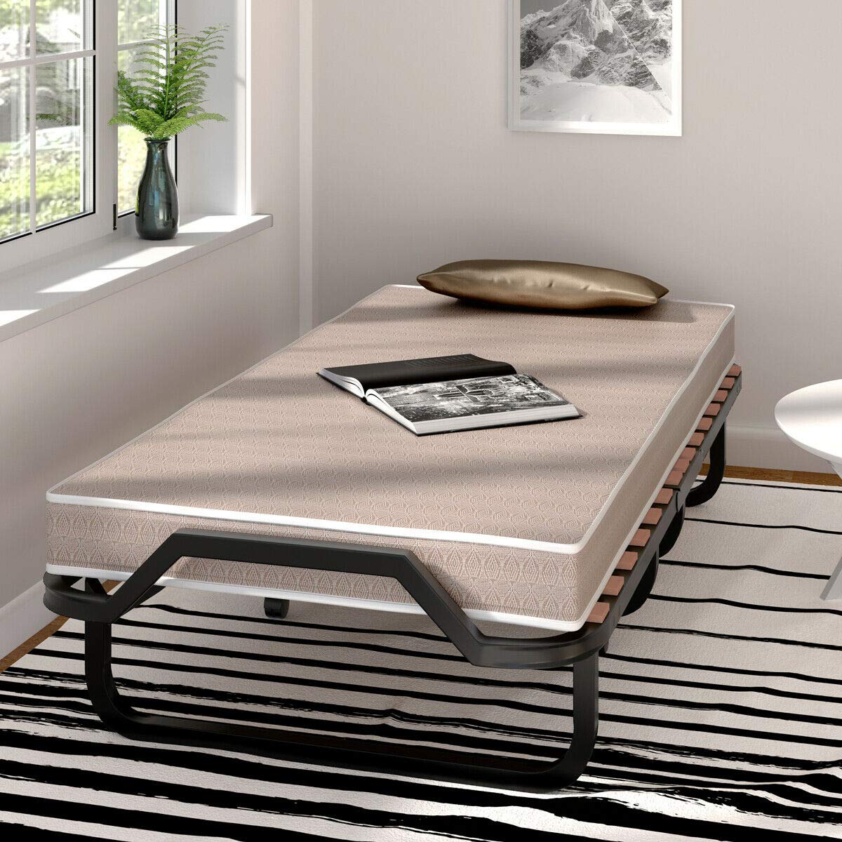Foldable Twin Size Bed Frame with Mattress - Portable Guest Bed for Adults & Kids - Perfect for Spare Rooms, Sleepovers & Small Spaces - Easy to Move & Store