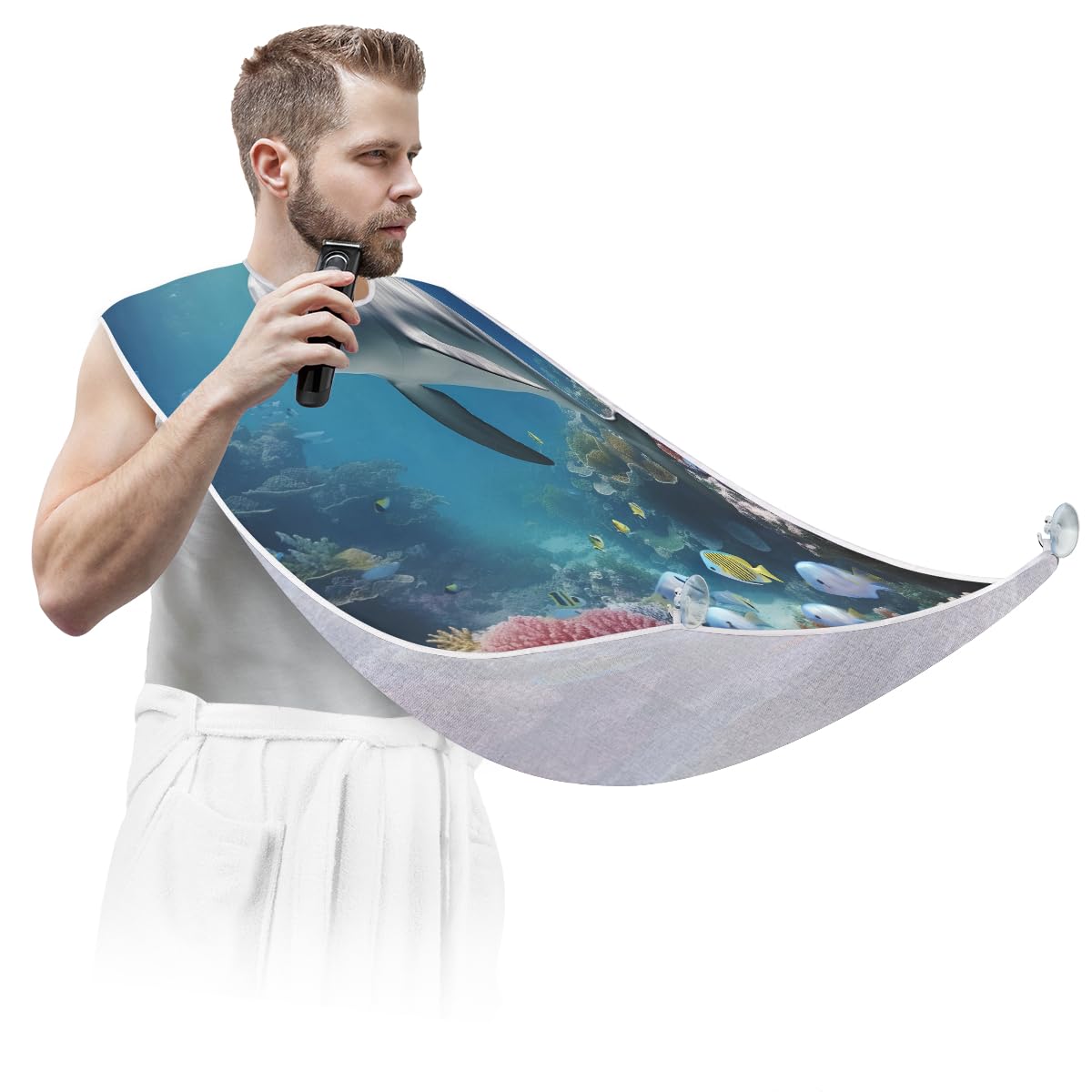 **Waterproof Dolphin Beard Shaving Bib for Men & Women - Barber Cape for Haircuts, Makeup, Hair Dye - Sink Hair Catcher & Grooming Accessory - Perfect for Salon, Home Use & Gifts**