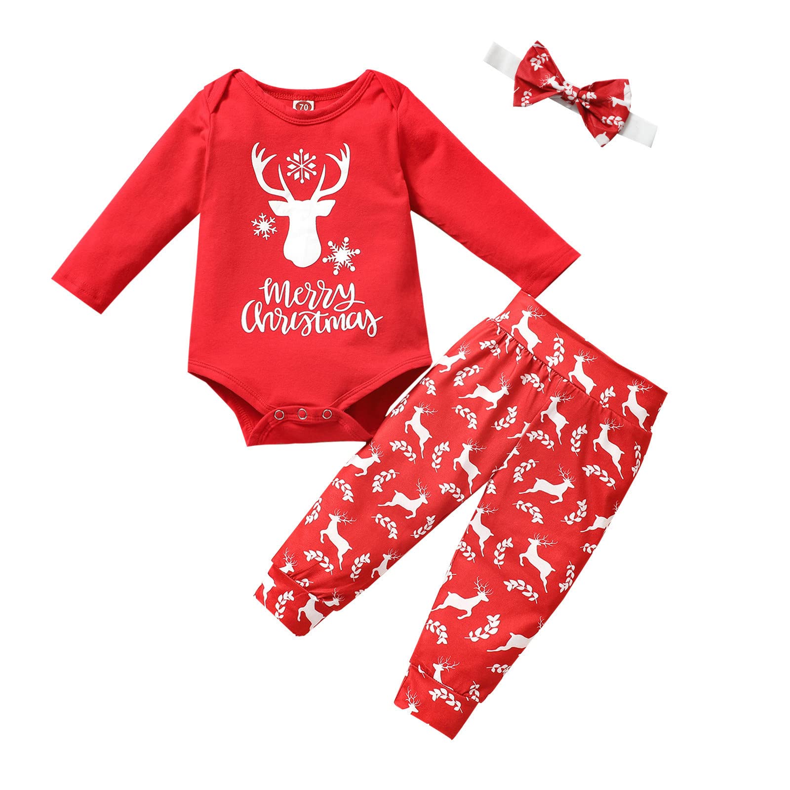 **Baby Girls & Boys Christmas Deer Printed Long Sleeve Romper Bodysuit Set - Cute Holiday Outfit for Infants & Toddlers - Perfect for Christmas Photos, Parties & Family Gatherings**