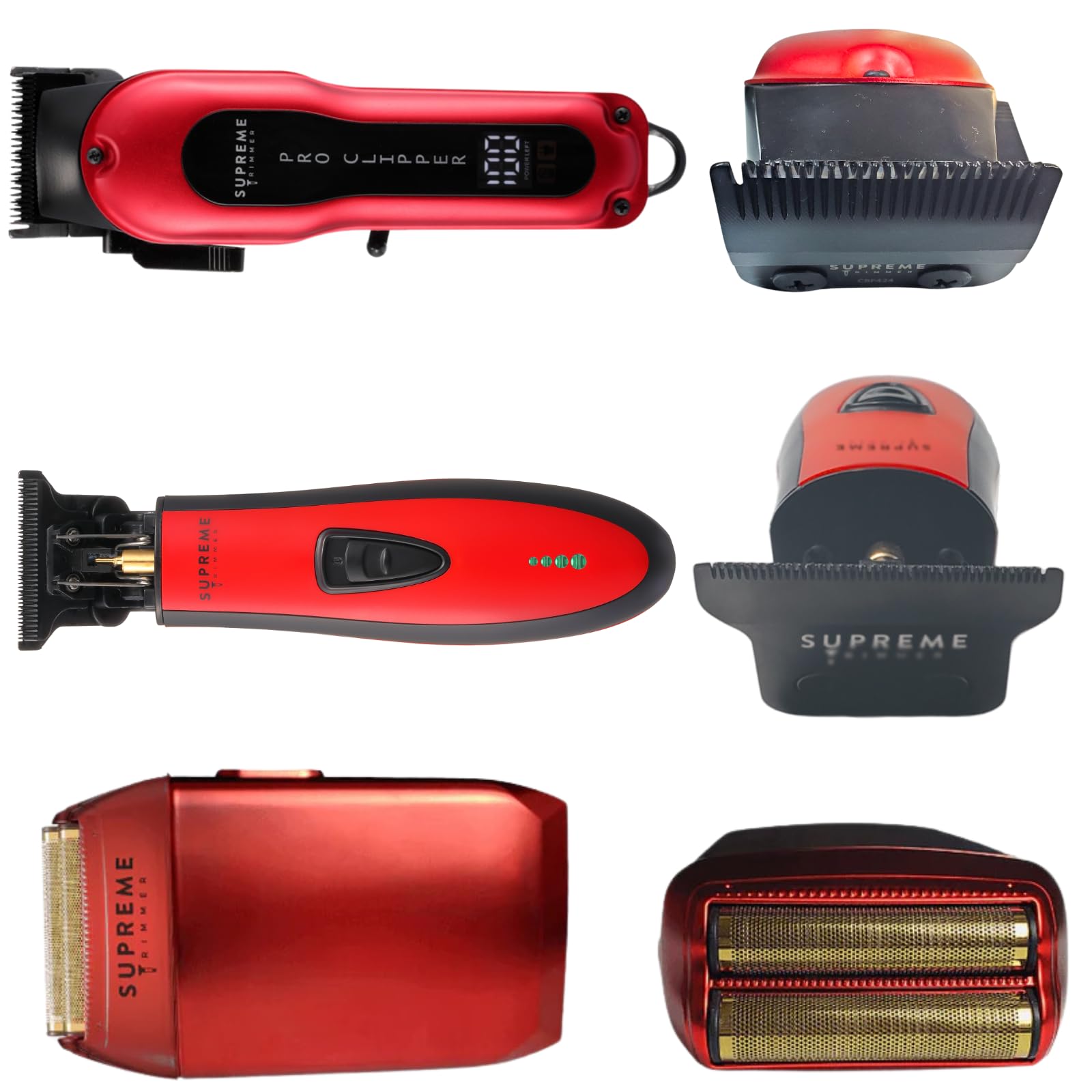 Supreme Trimmer 3-in-1 Professional Barber Kit | Pro Hair Clipper, DLC T-Shaper Trimmer & Foil Shaver | Men's Beard & Hair Grooming Set (Red) | Perfect for Home Haircuts, Beard Trimming & Personal Grooming