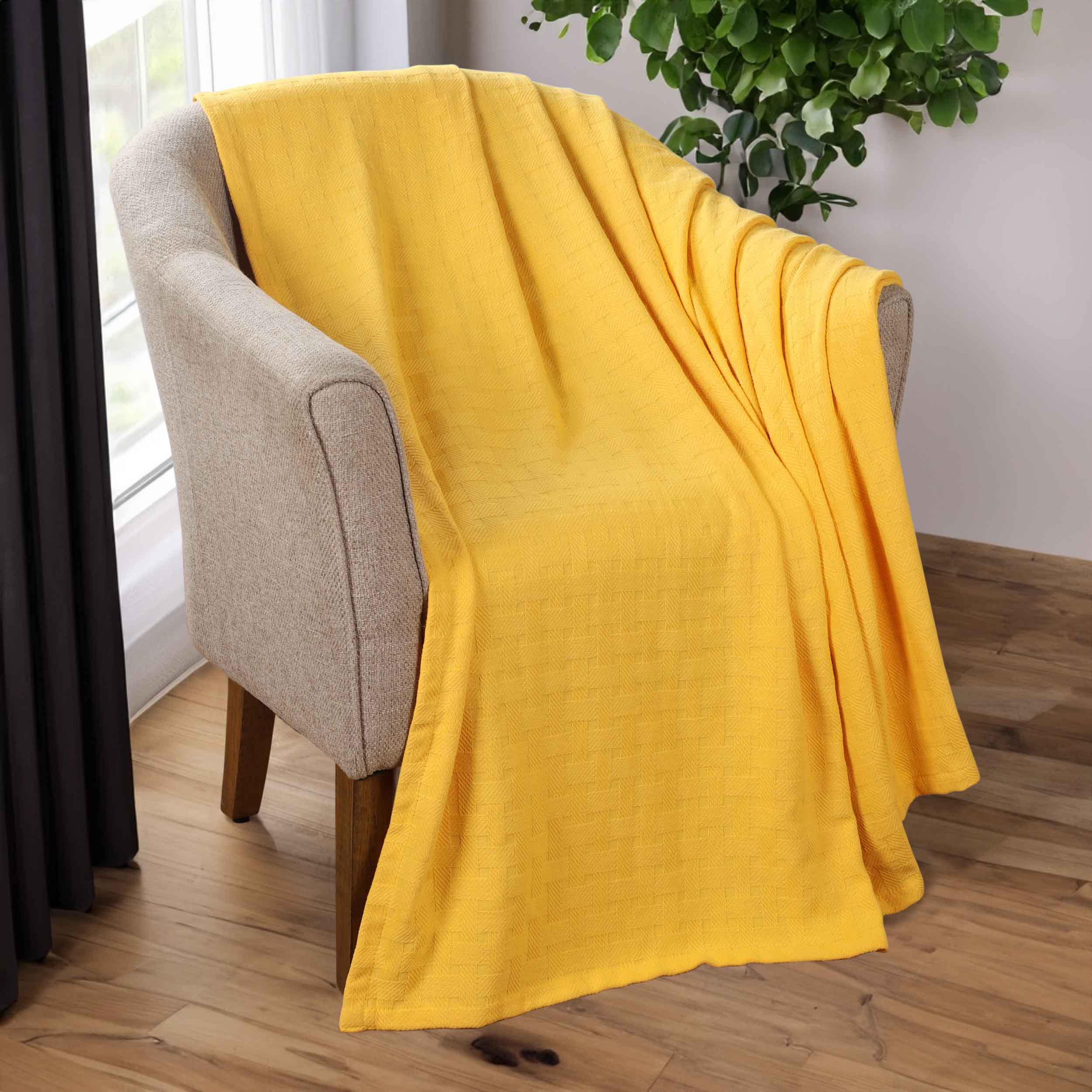 Soft Basketweave All-Season Cotton Bed Blanket & Sofa Throw - Lightweight Breathable Blanket for Bedroom, Living Room, Travel and Outdoor Use