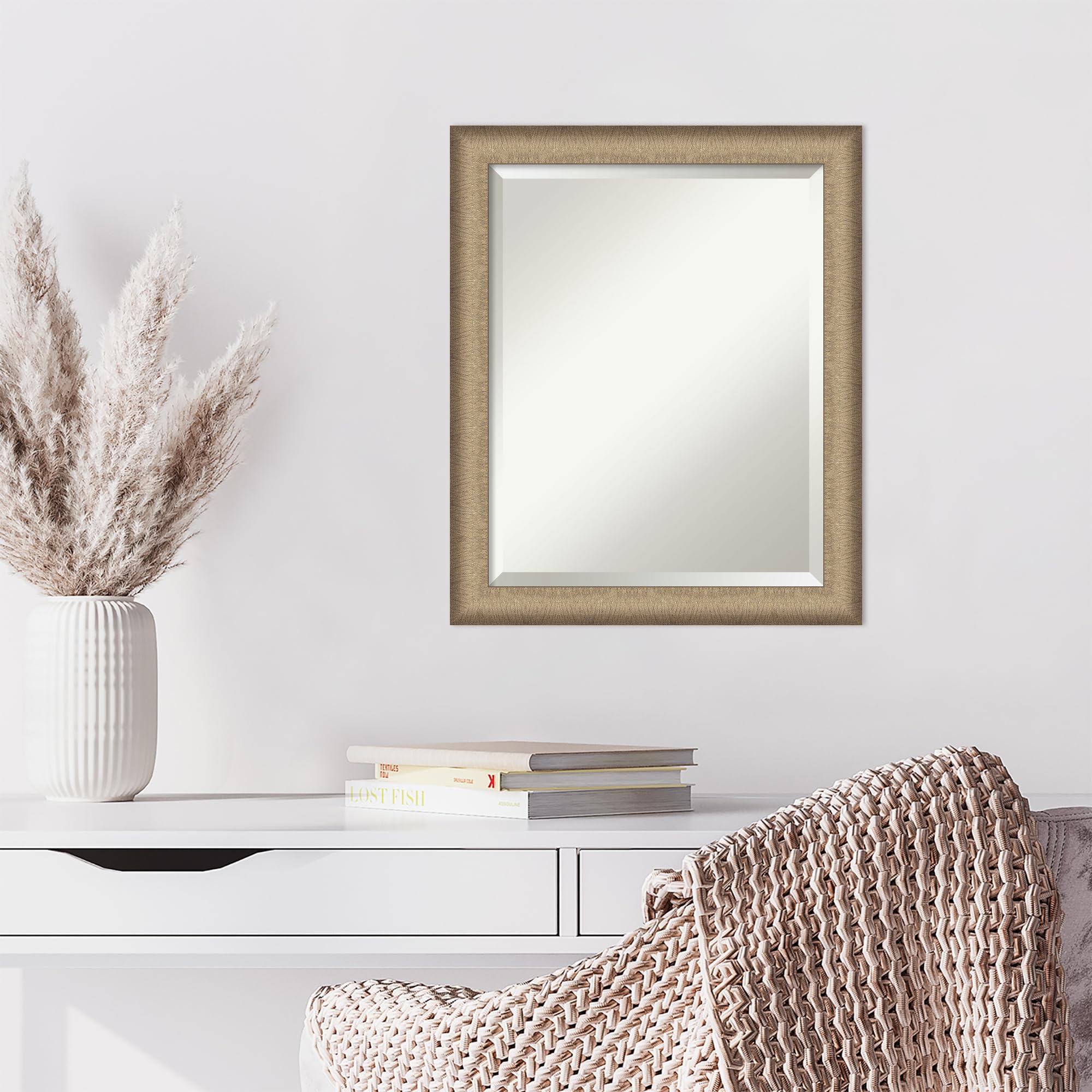 Amanti Art 23x19 Inch Bronze Wall Mirror - Elegant Brushed Bronze Rectangular Bathroom & Living Room Decor with Beveled Edge, Horizontal/Vertical Hanging - Perfect for Bathroom Vanity, Entryway, Bedroom or Hallway Decor