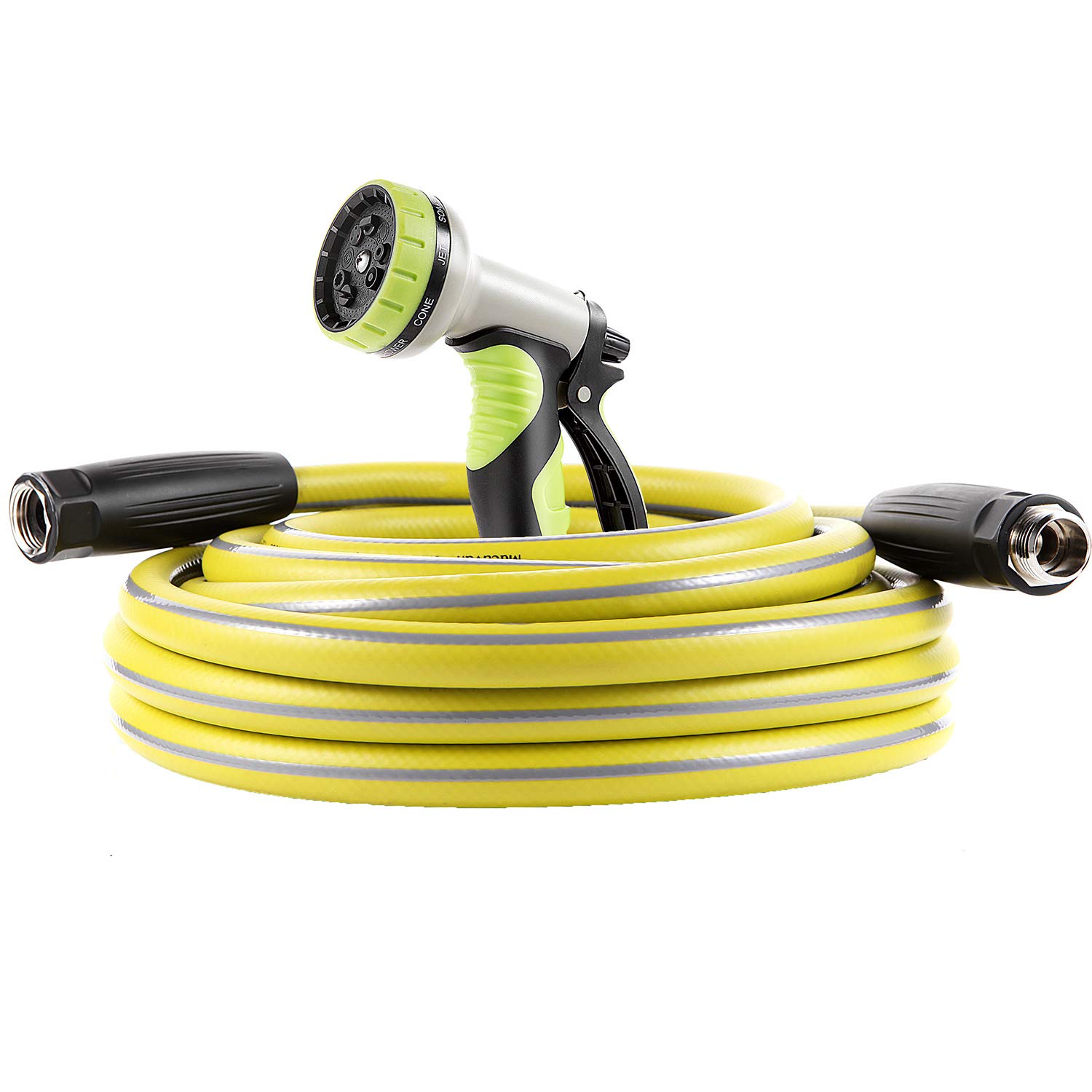 25 ft Heavy Duty Garden Hose with 9-Way Spray Nozzle - Flexible 4-Layer Hybrid Design - 3/4