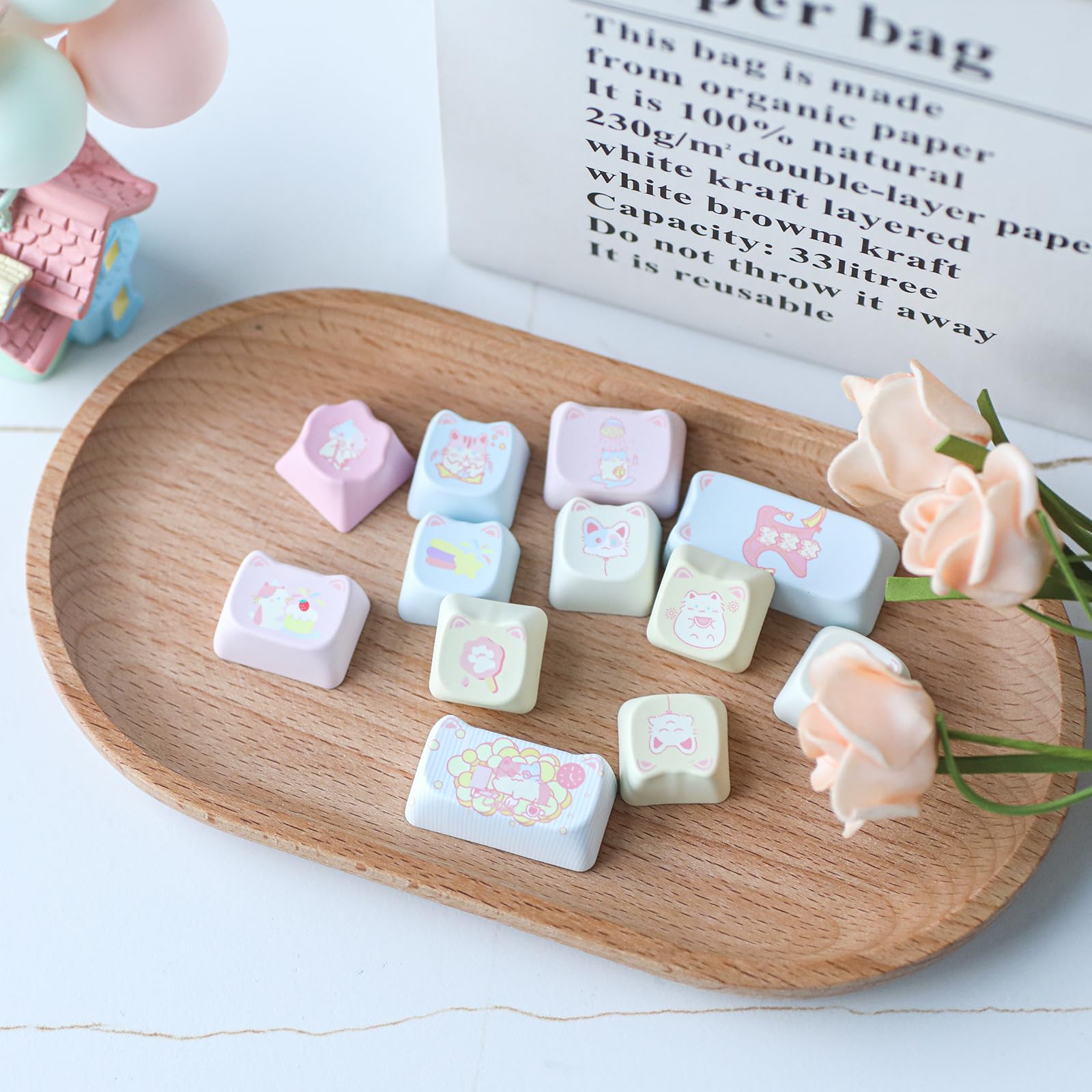KiiBOOM Cat Paradise PBT Keycaps - 141 Keys for MX Switches | Gaming & Office Use