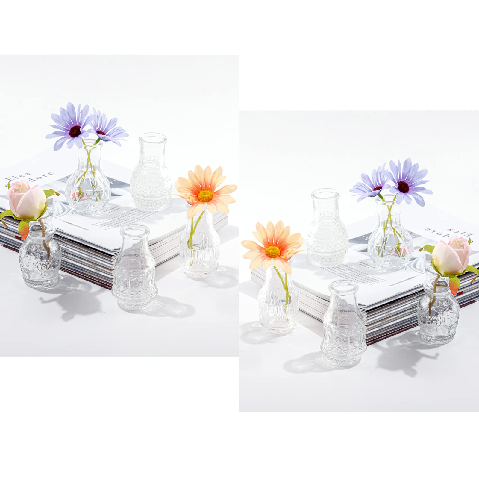 Clear Glass Bud Vase Set of 10 - Mini Vintage Flower Vases for Home Decor, Wedding Centerpieces, Dining Table, and Party Arrangements | Perfect for Floral Displays, Gift Giving, and Event Styling
