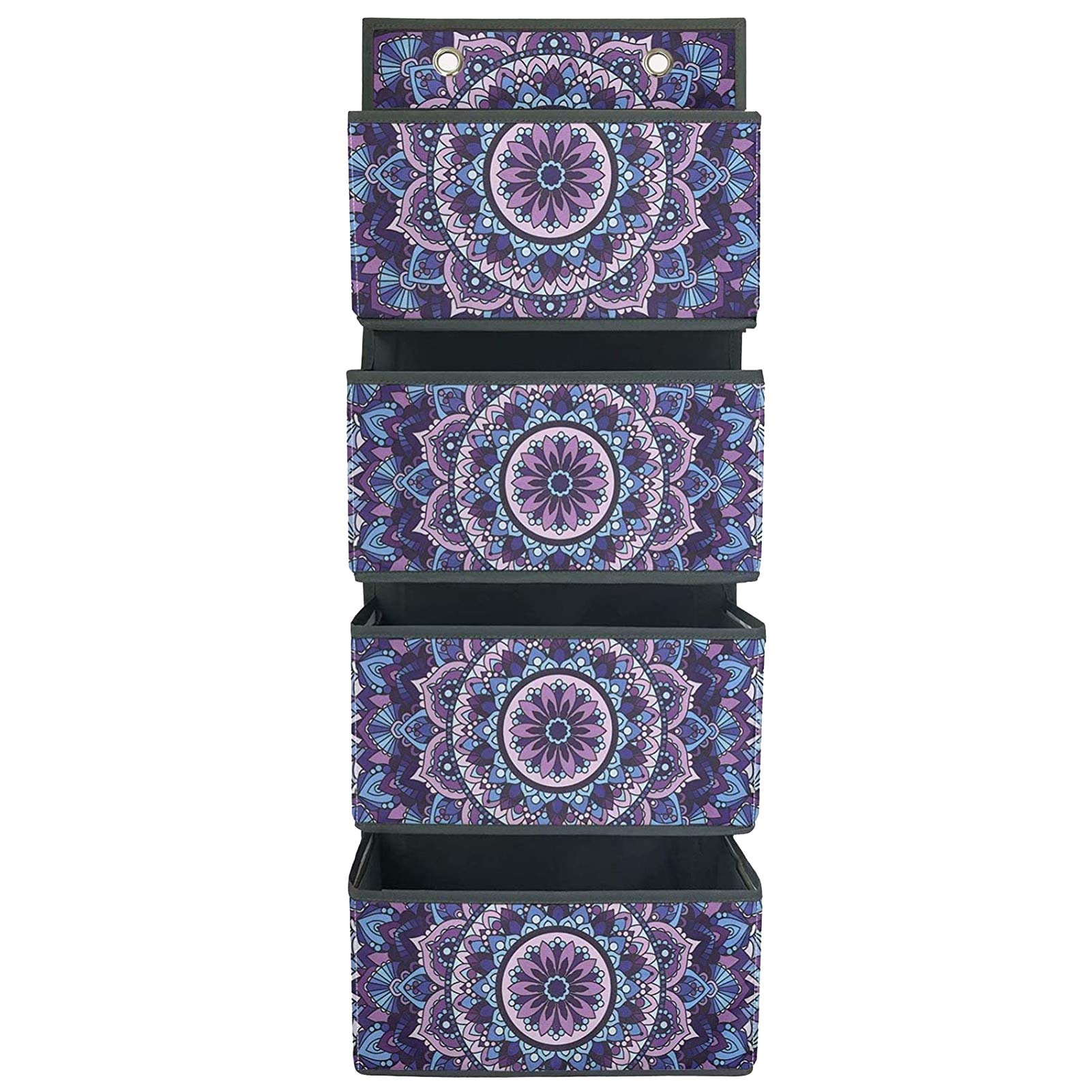 Boho Style Mandala Hanging Pocket Organizer - 4 Pocket Wall Storage Bag for Bedroom, Bathroom & Closet - Over The Door Hanging Organizer (Purple) - Perfect for Small Space Organization & Home Decor