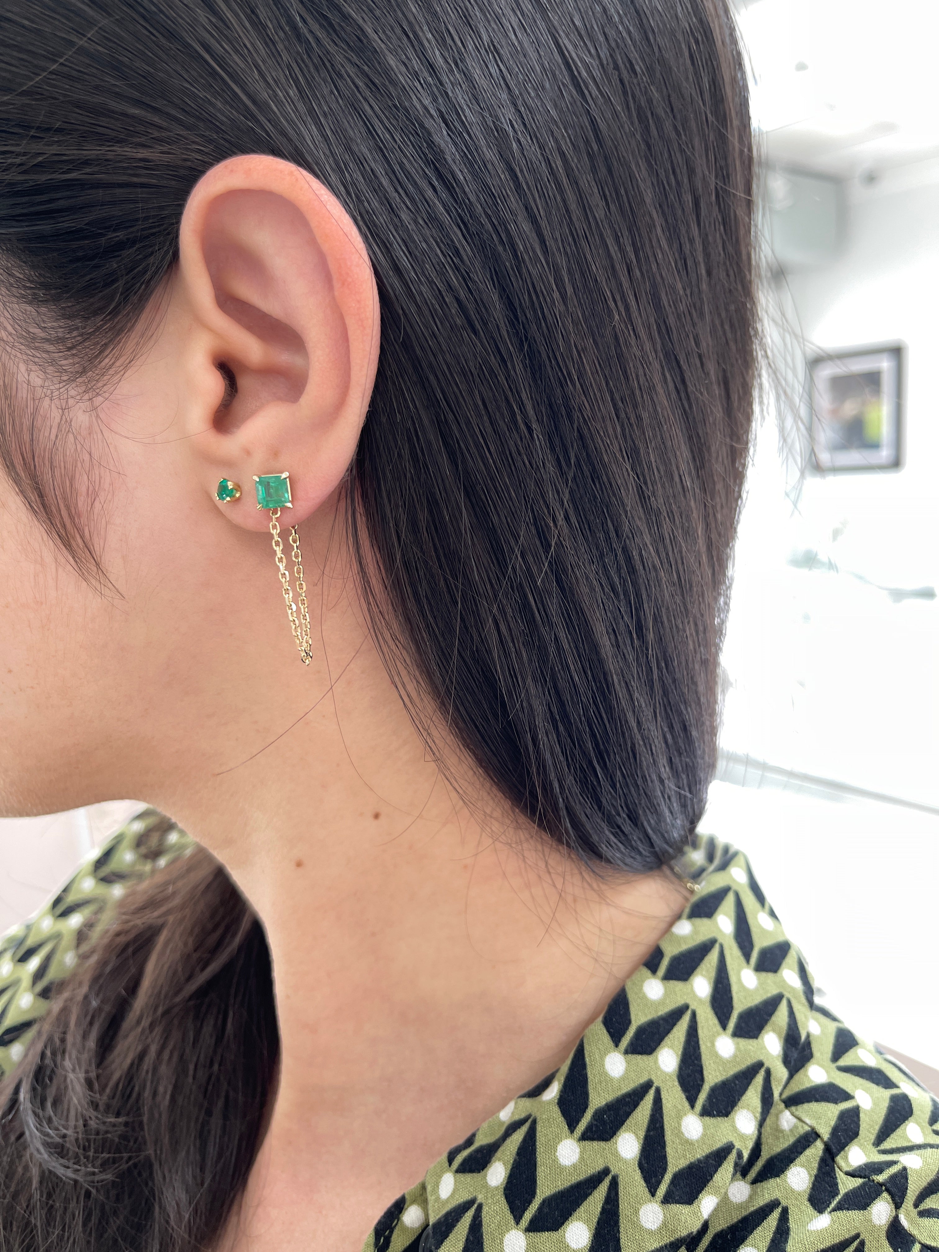 14K Gold Asscher Cut Emerald Stud Earrings for Women - Elegant Single Stone Earrings for Everyday Wear, Parties & Special Occasions