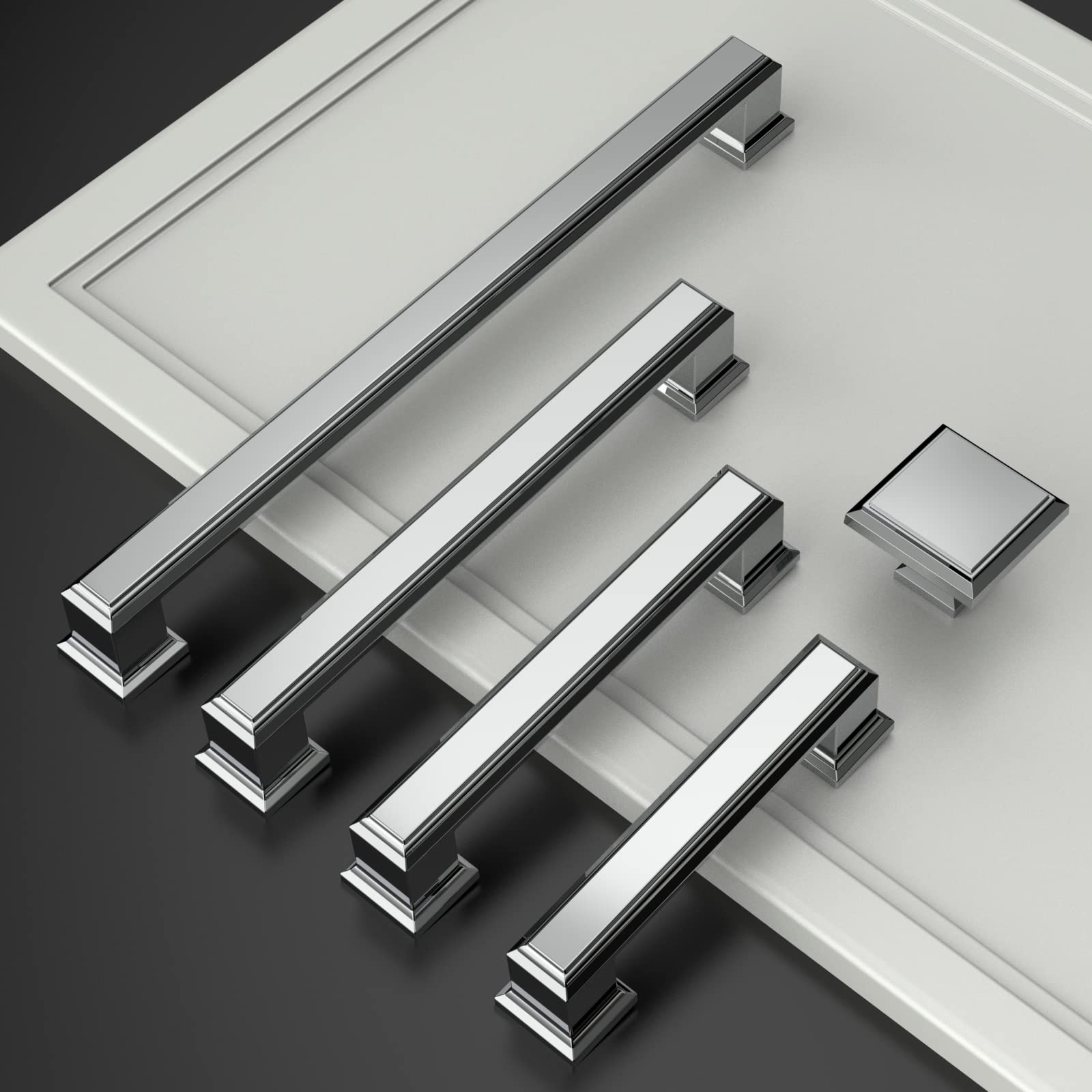 Asidrama 5 Pack 3.75 Inch (96mm) Polished Chrome Cabinet Handles - Modern Kitchen Cabinet Pulls & Drawer Handles for Cupboards, Dressers, and Furniture (Ideal for Home Renovation & DIY Projects)